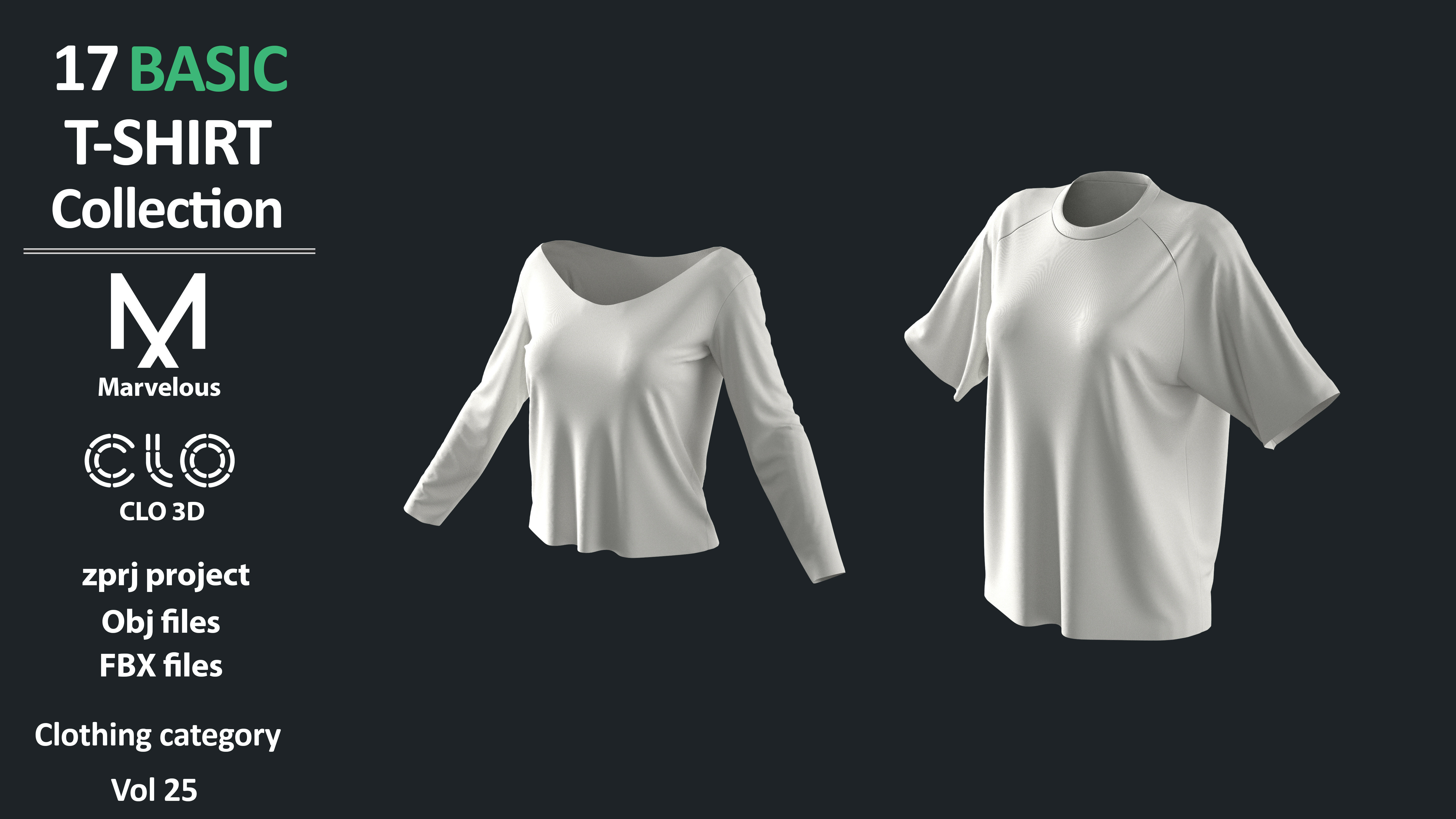 17 BASIC TSHIRTS COLLECTION ZPRJ OBJ FBX Marvelous Clo3d 3D model_10