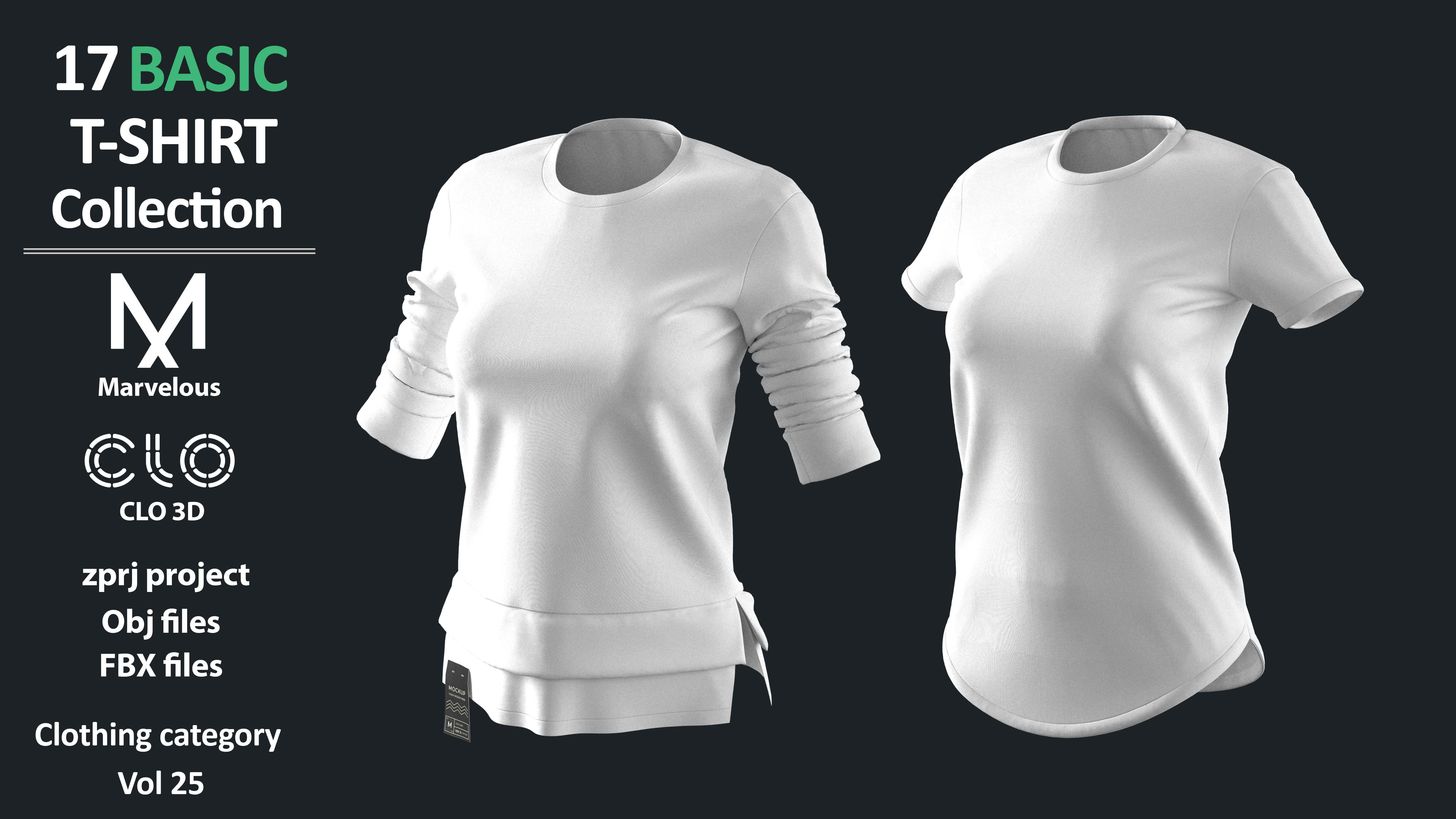 17 BASIC TSHIRTS COLLECTION ZPRJ OBJ FBX Marvelous Clo3d 3D model_5