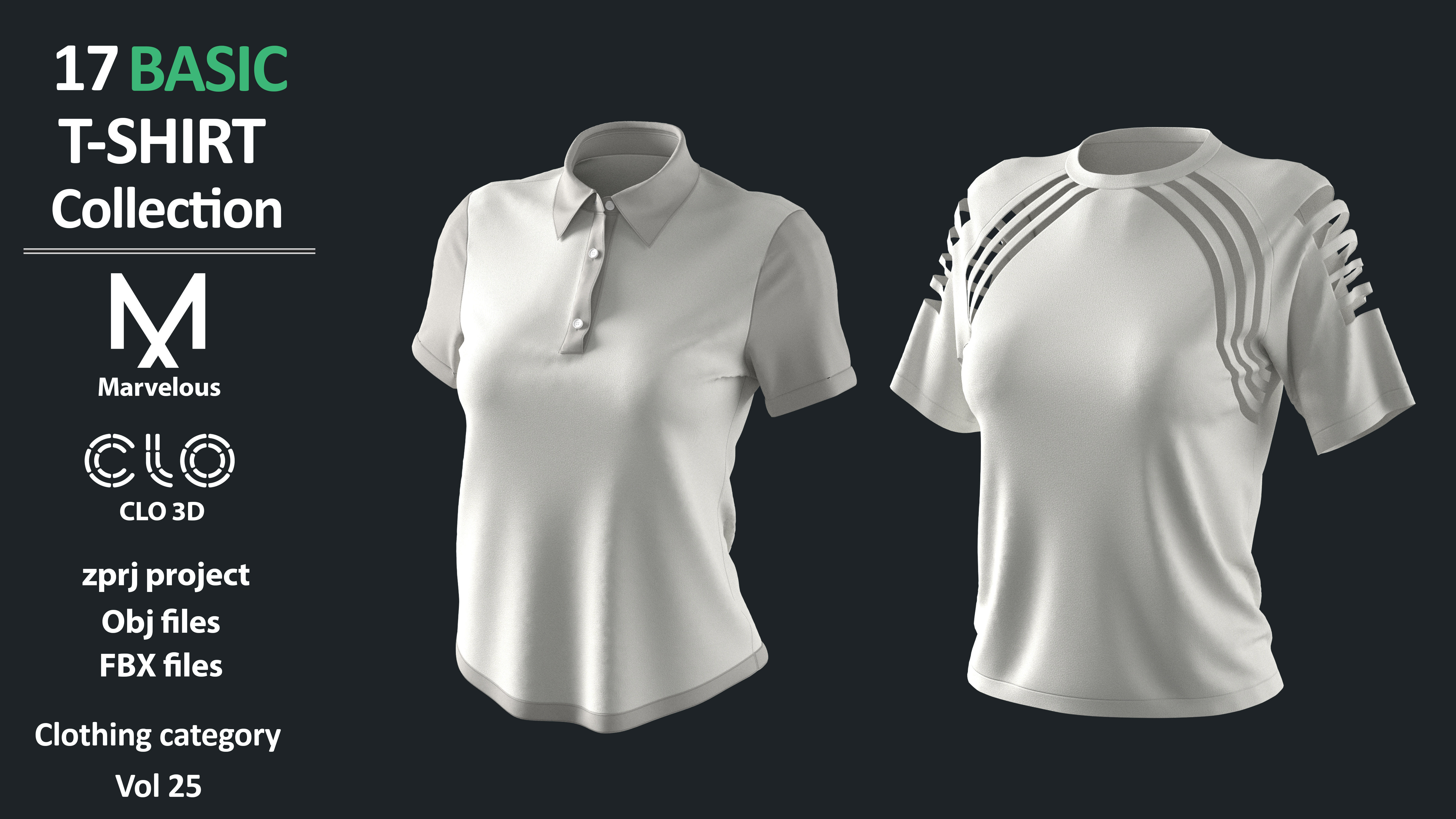 17 BASIC TSHIRTS COLLECTION ZPRJ OBJ FBX Marvelous Clo3d 3D model_3