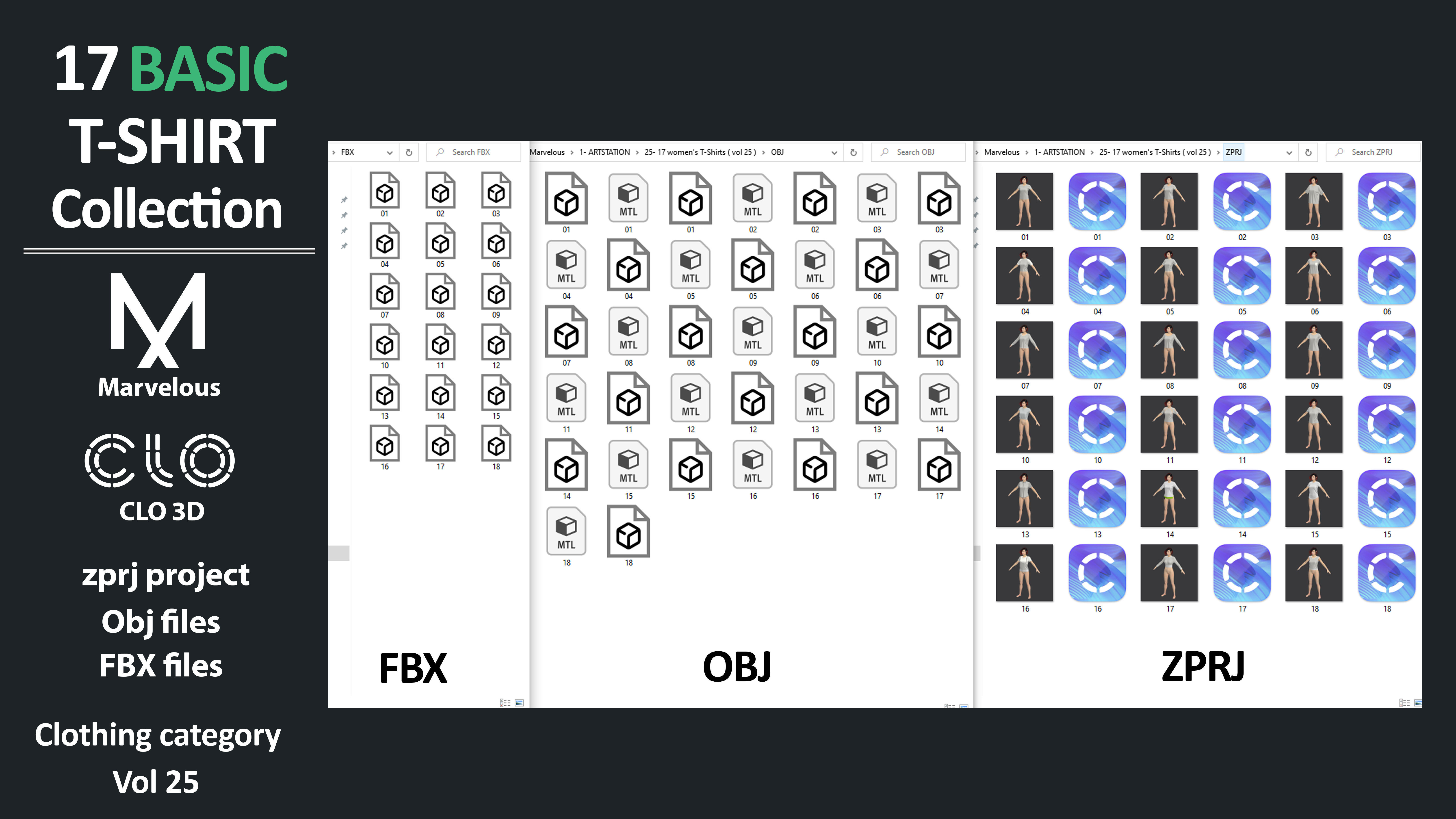 17 BASIC TSHIRTS COLLECTION ZPRJ OBJ FBX Marvelous Clo3d 3D model_11