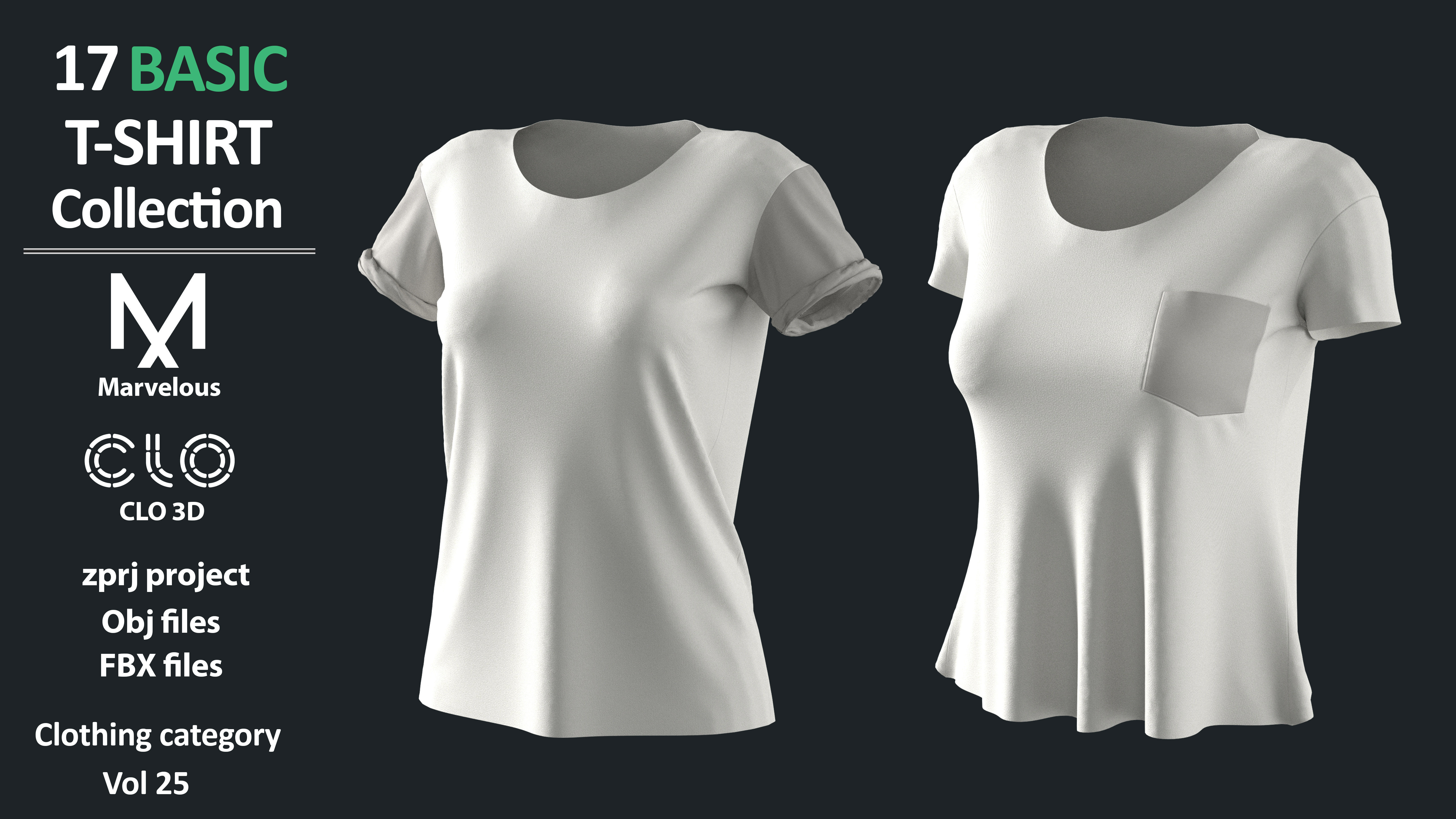 17 BASIC TSHIRTS COLLECTION ZPRJ OBJ FBX Marvelous Clo3d 3D model_4