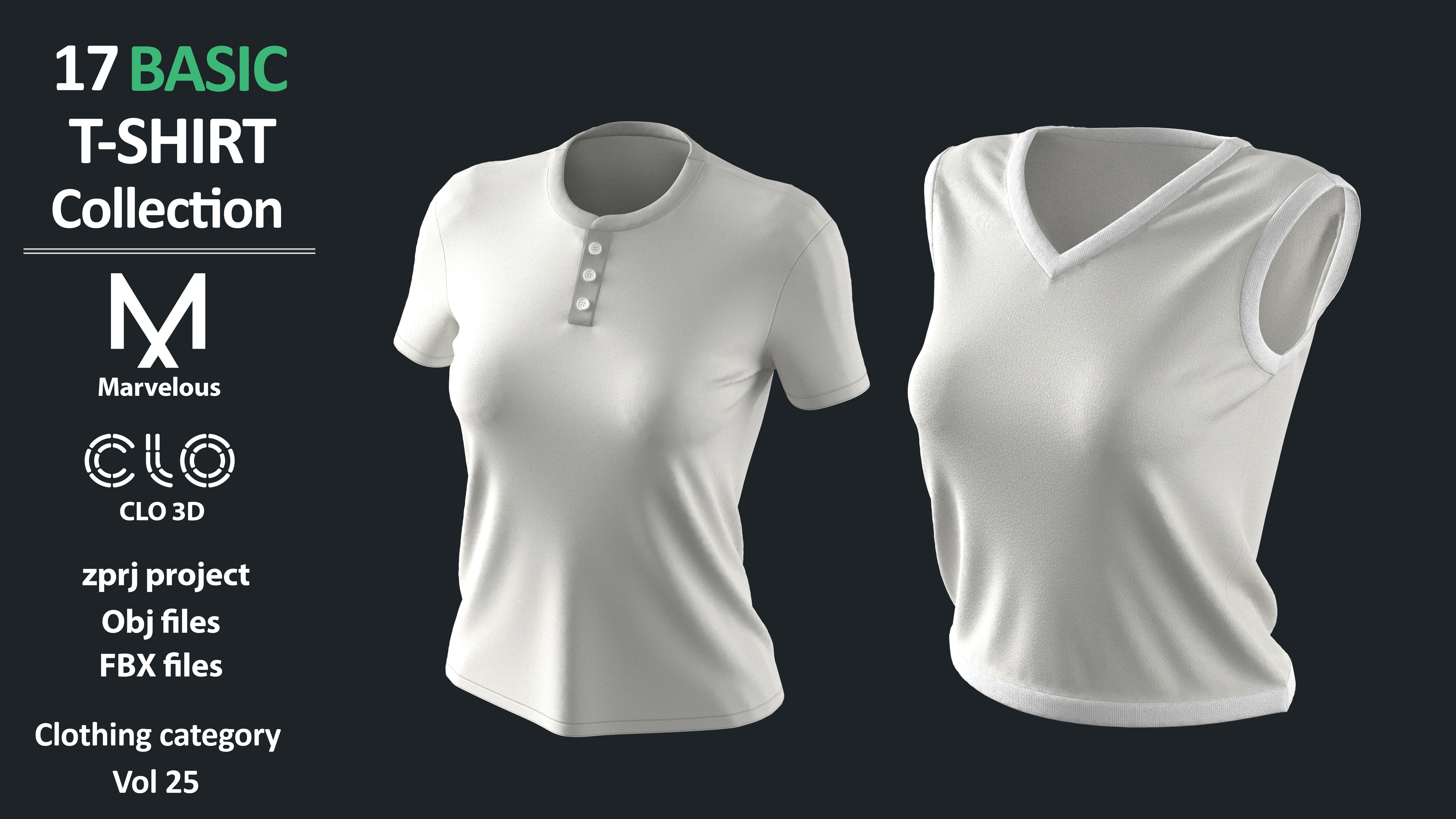 17 BASIC TSHIRTS COLLECTION ZPRJ OBJ FBX Marvelous Clo3d 3D model_8