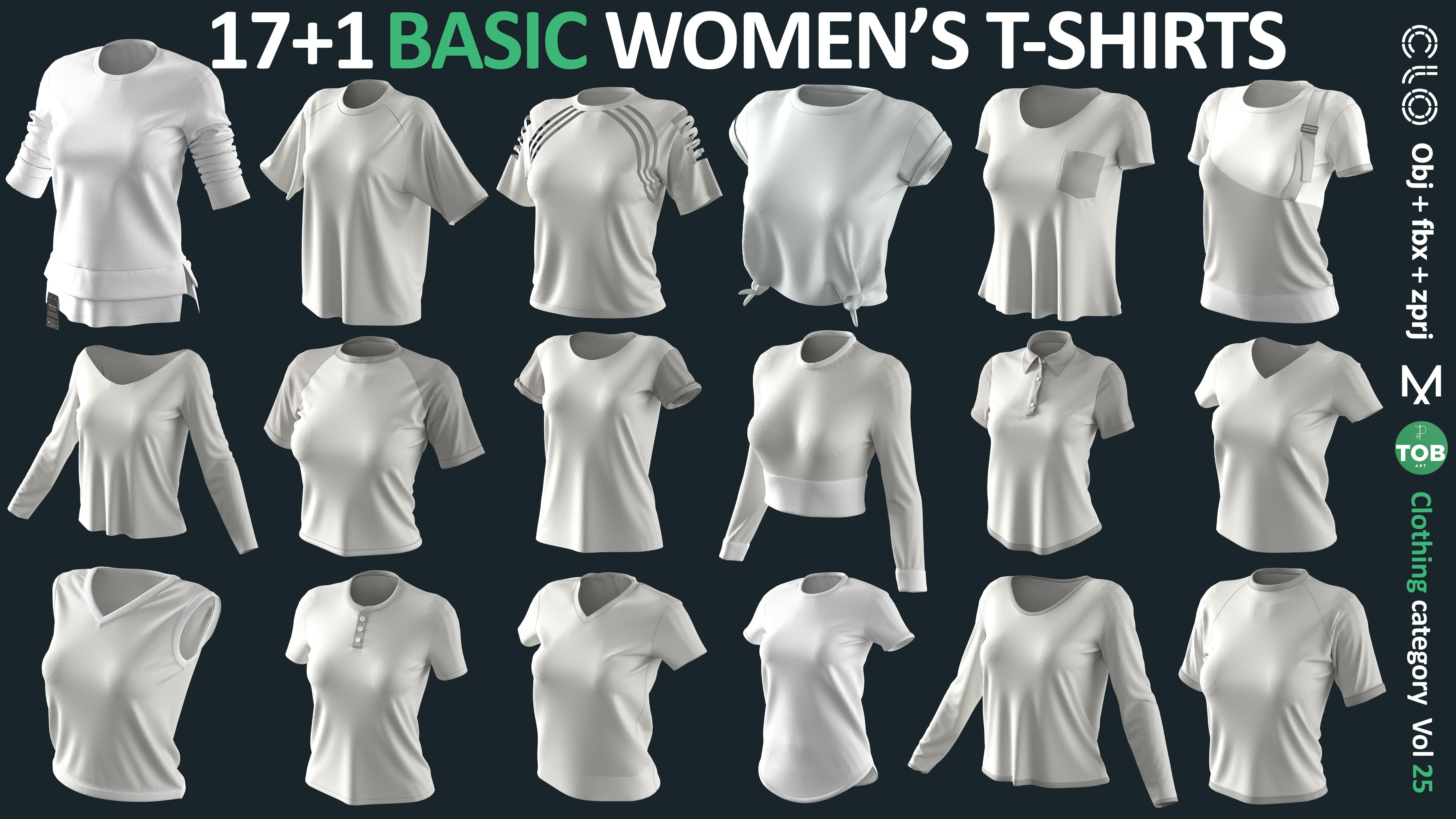 17 BASIC TSHIRTS COLLECTION ZPRJ OBJ FBX Marvelous Clo3d 3D model_12