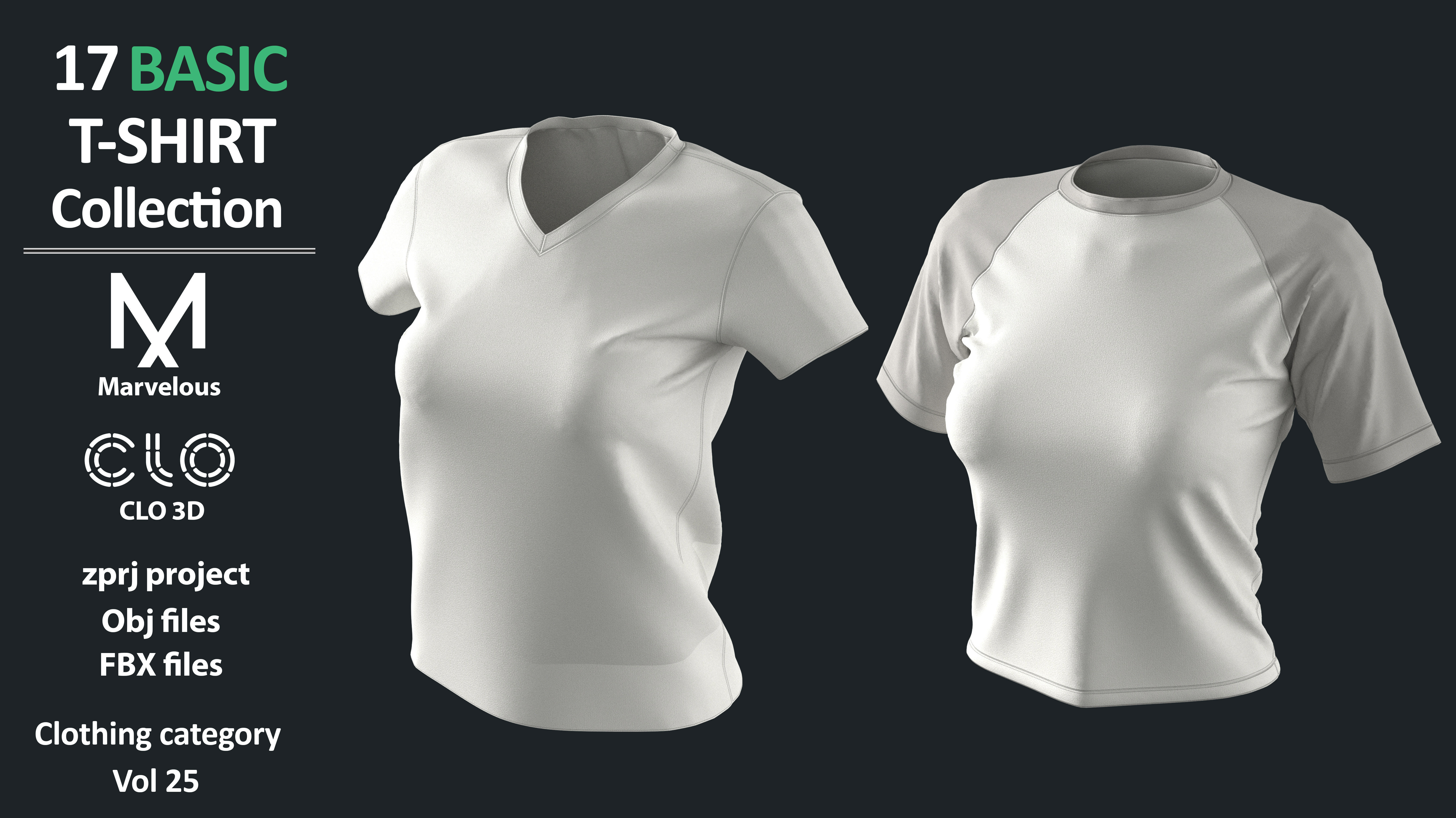 17 BASIC TSHIRTS COLLECTION ZPRJ OBJ FBX Marvelous Clo3d 3D model_9