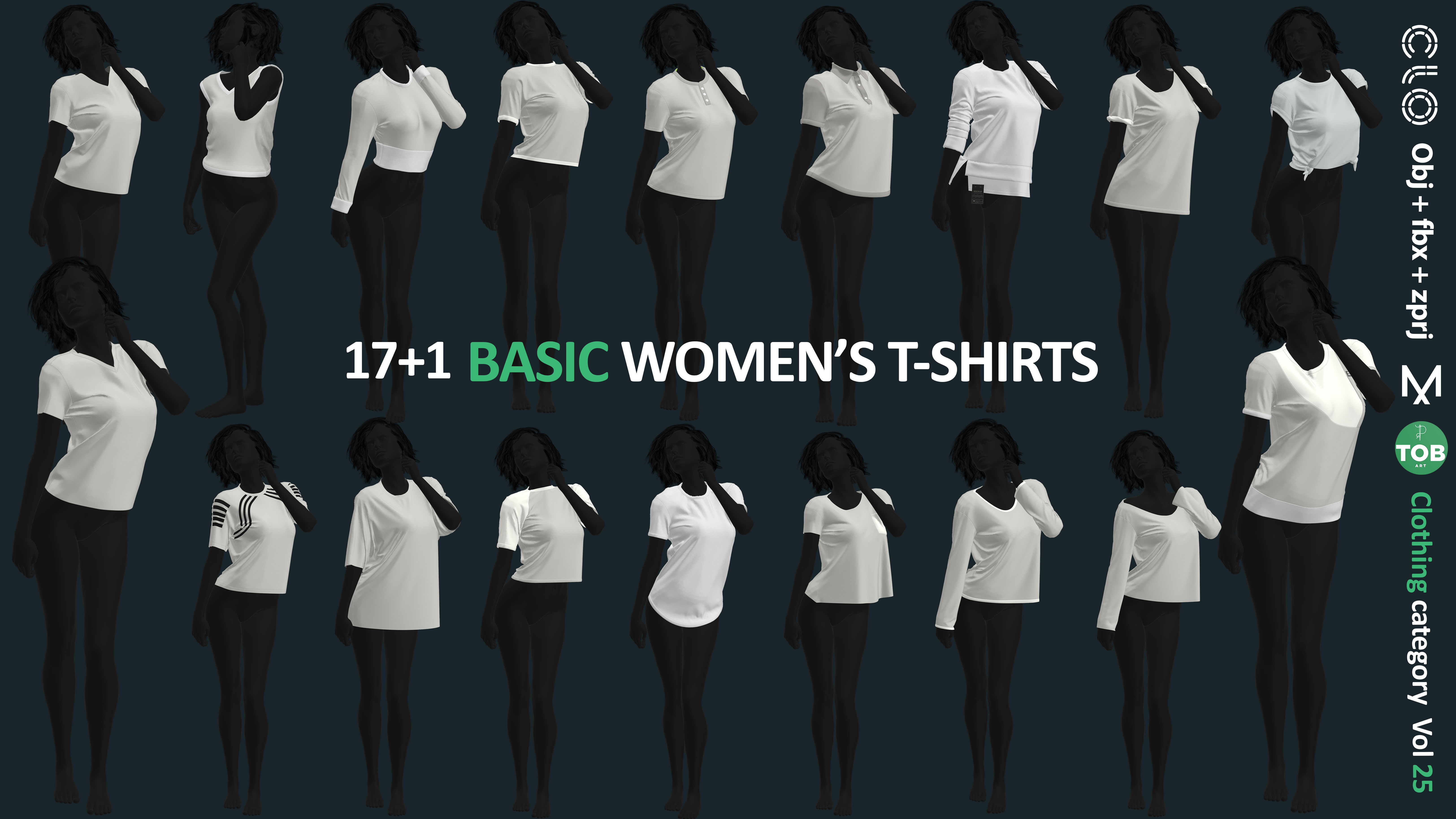 17 BASIC TSHIRTS COLLECTION ZPRJ OBJ FBX Marvelous Clo3d 3D model_1