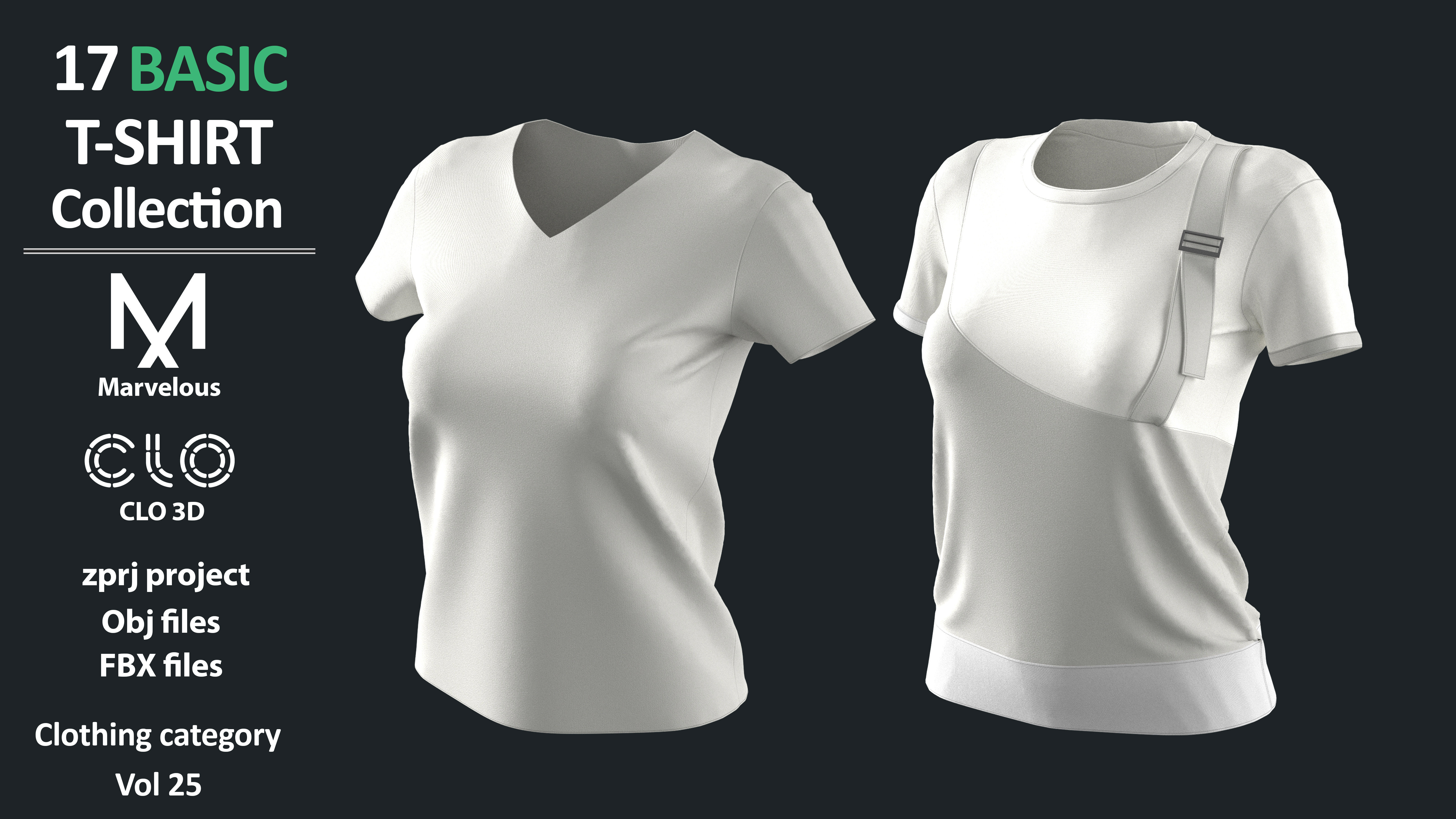 17 BASIC TSHIRTS COLLECTION ZPRJ OBJ FBX Marvelous Clo3d 3D model_6