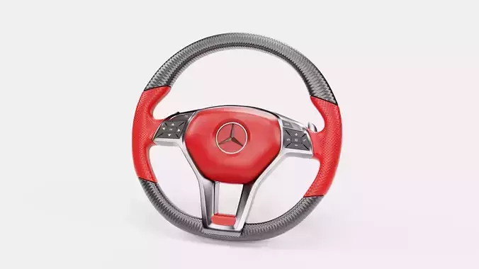 3d Steering Wheel With Red Cover 3D model