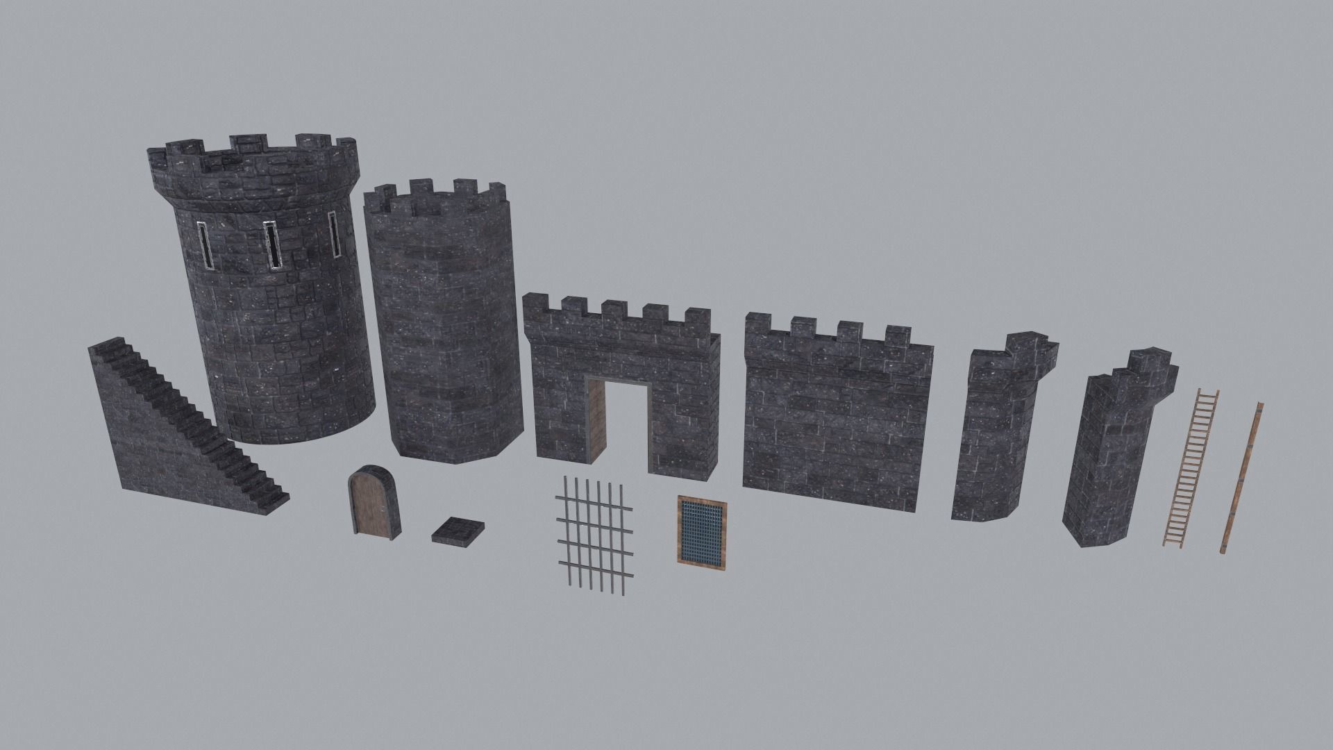 Modular Castle Walls PBR Low-poly 3D model_2