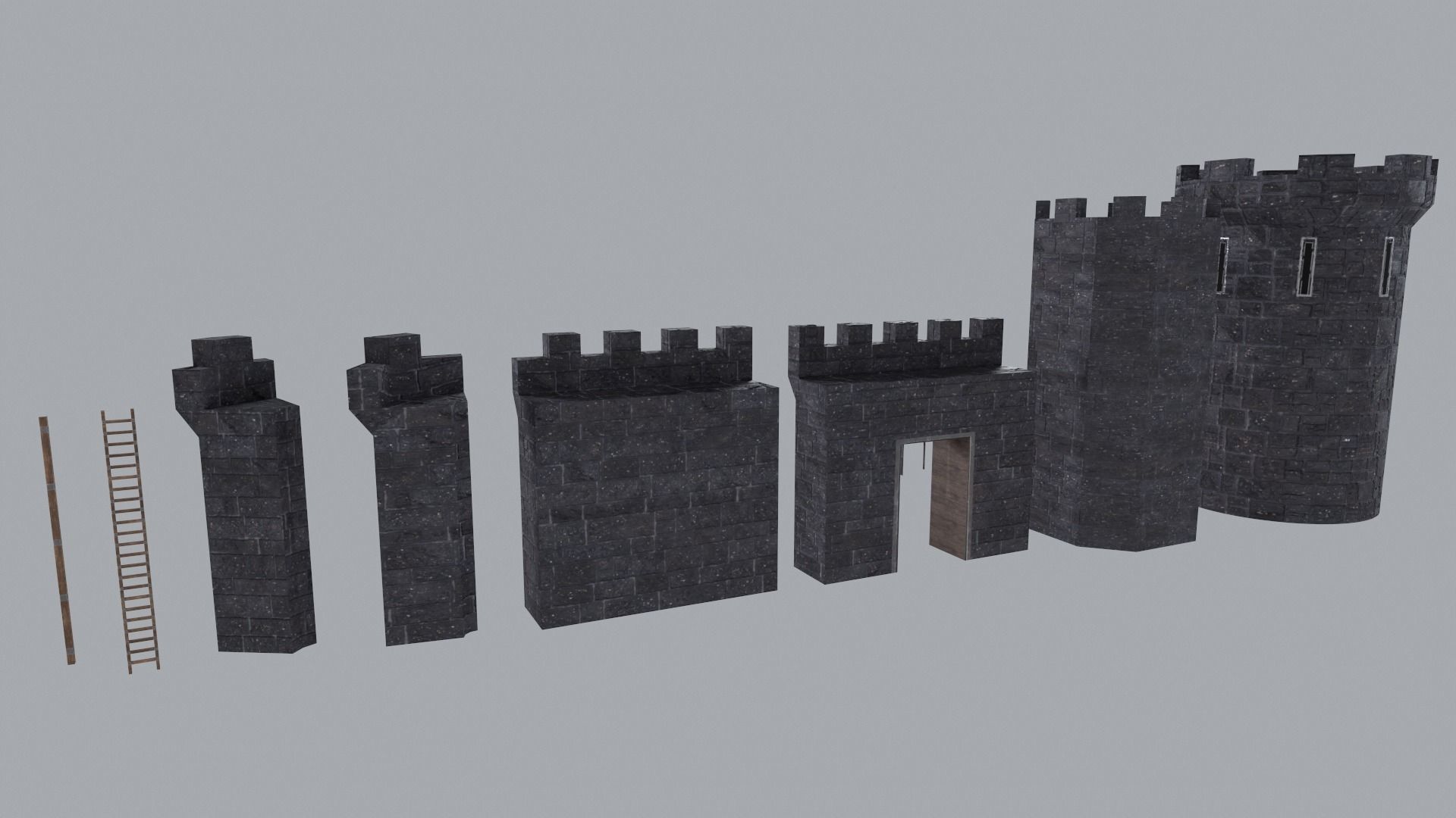 Modular Castle Walls PBR Low-poly 3D model_4