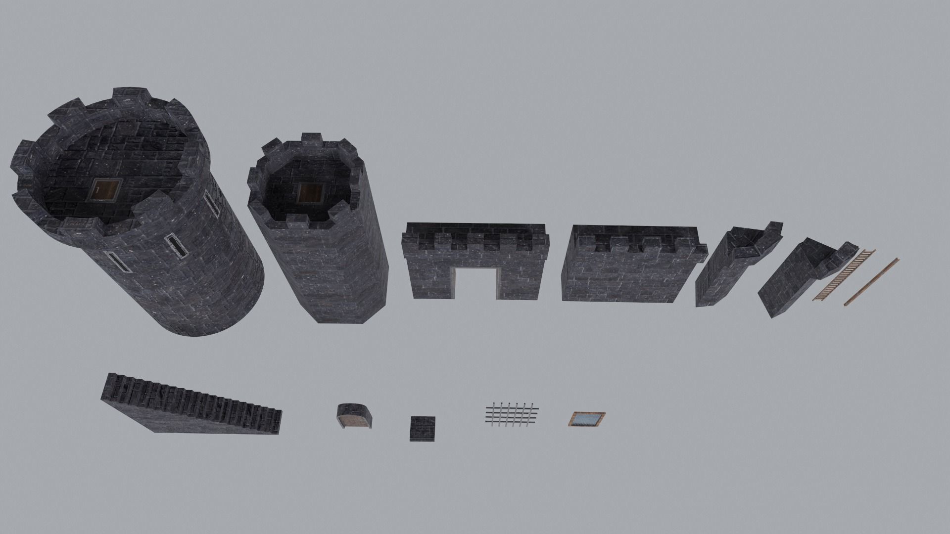 Modular Castle Walls PBR Low-poly 3D model_3