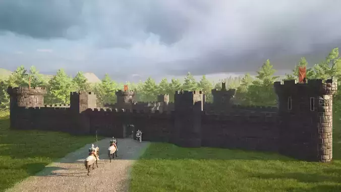 Modular Castle  Walls PBR Low-poly 3D model