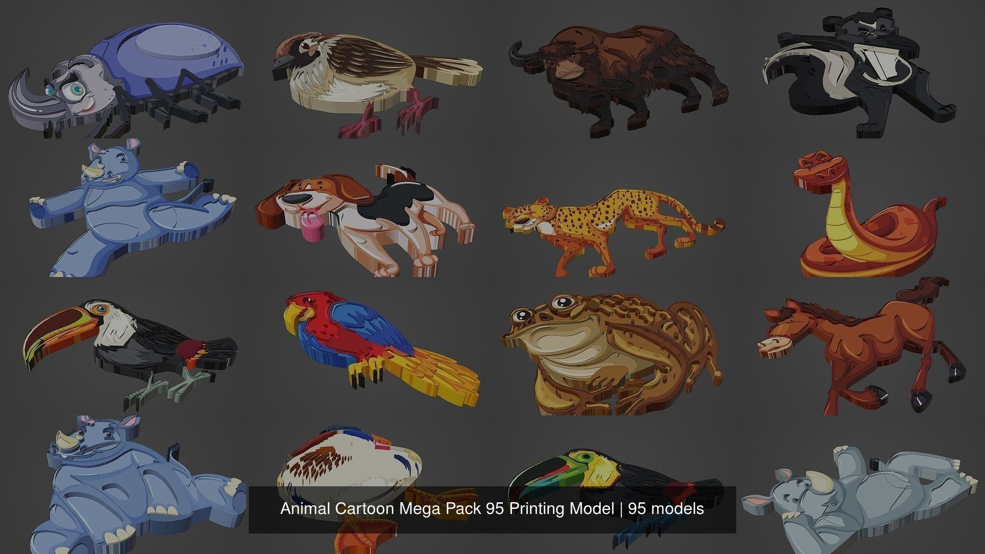 Animal Cartoon Mega Pack 95 Printing Model 3D Model Collection_2
