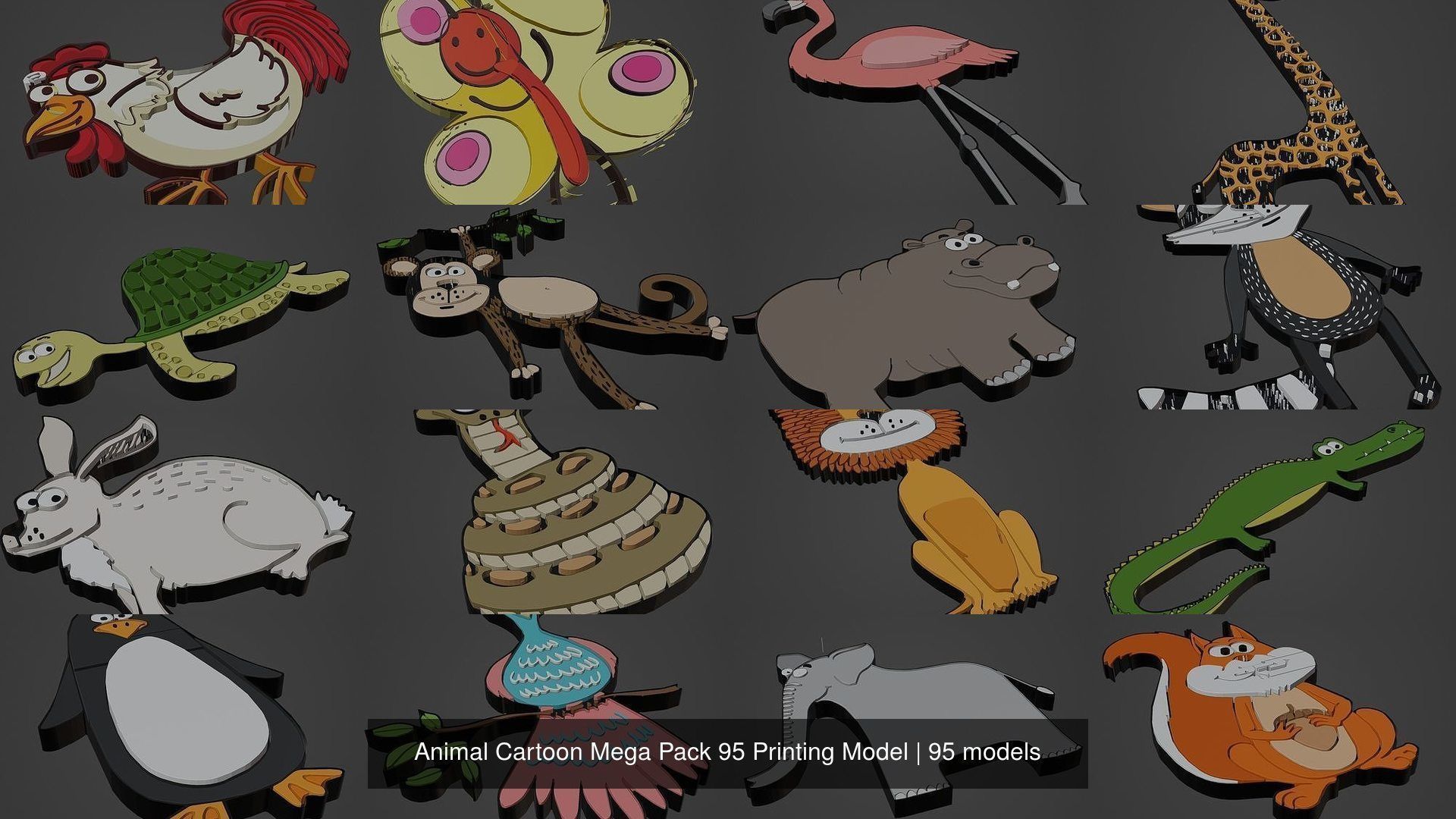 Animal Cartoon Mega Pack 95 Printing Model 3D Model Collection_8