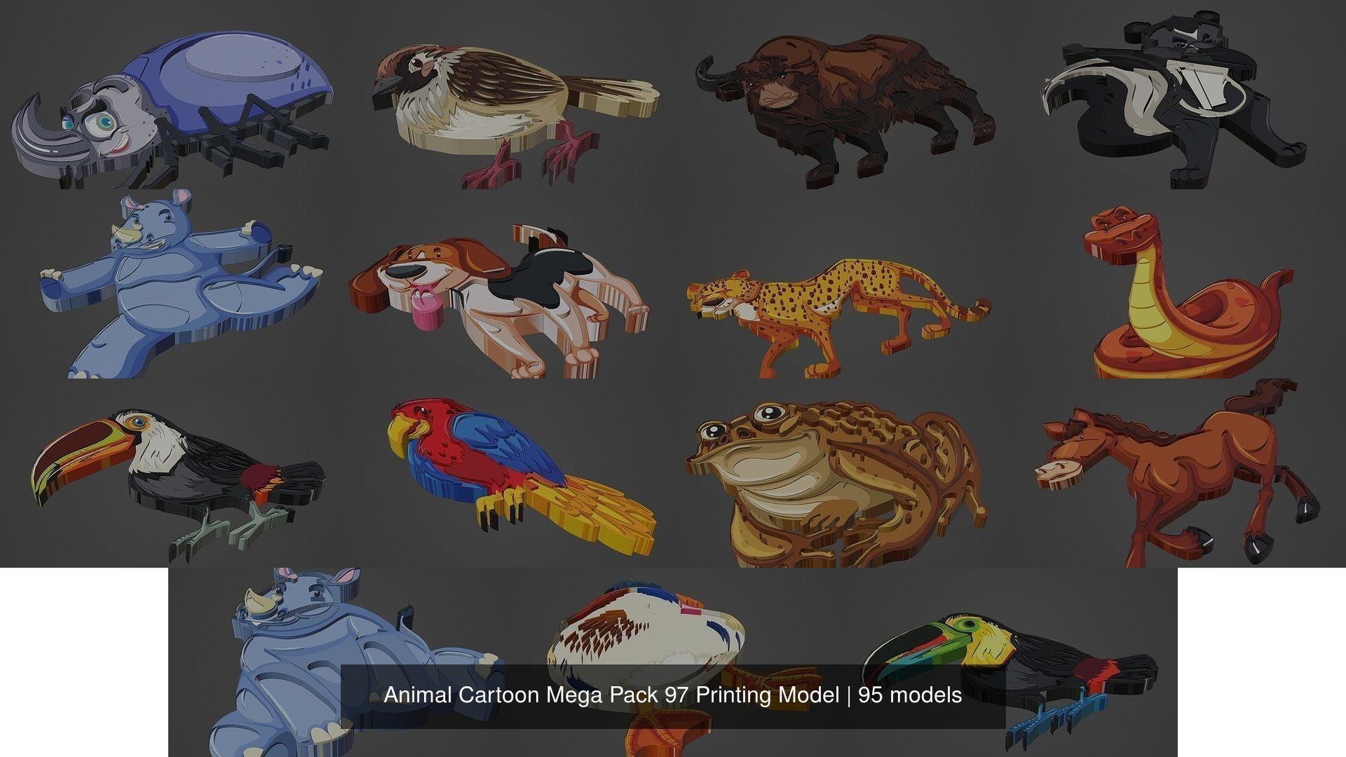 Animal Cartoon Mega Pack 95 Printing Model 3D Model Collection_3