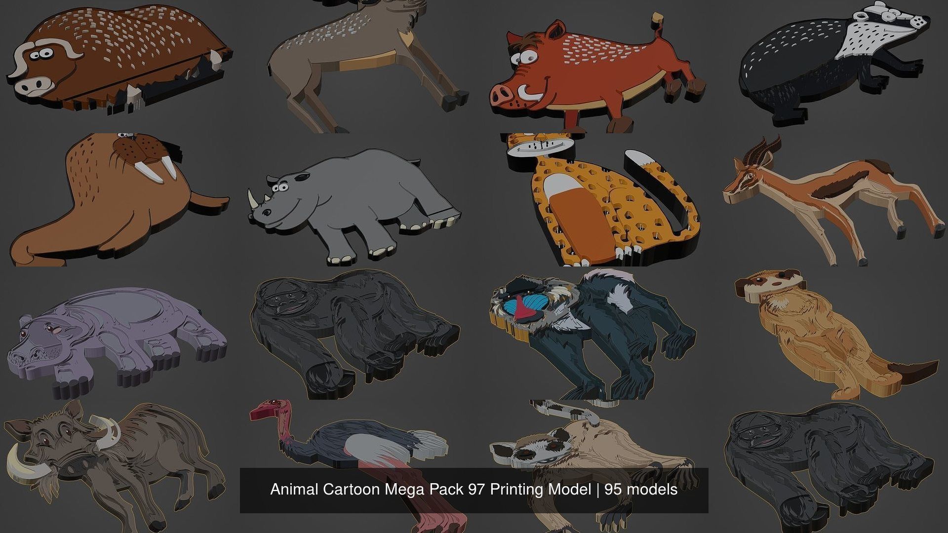 Animal Cartoon Mega Pack 95 Printing Model 3D Model Collection_15