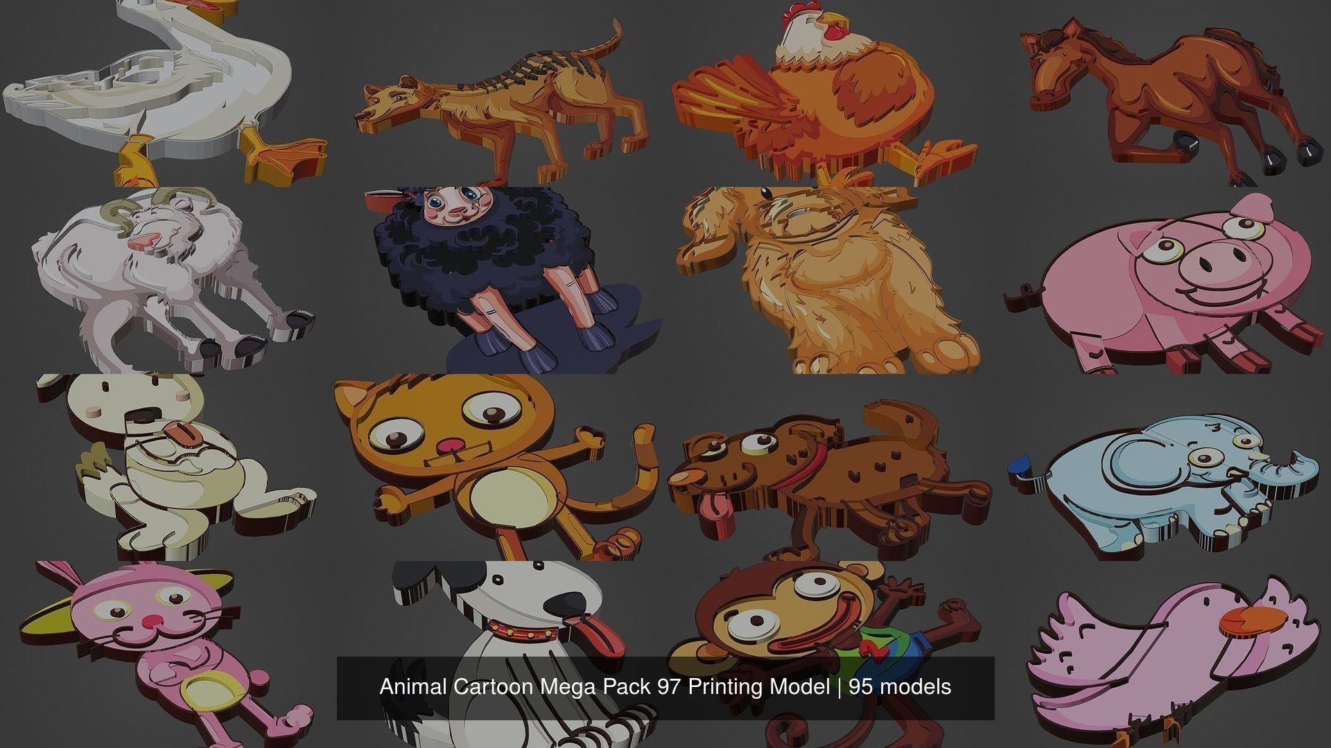Animal Cartoon Mega Pack 95 Printing Model 3D Model Collection_11
