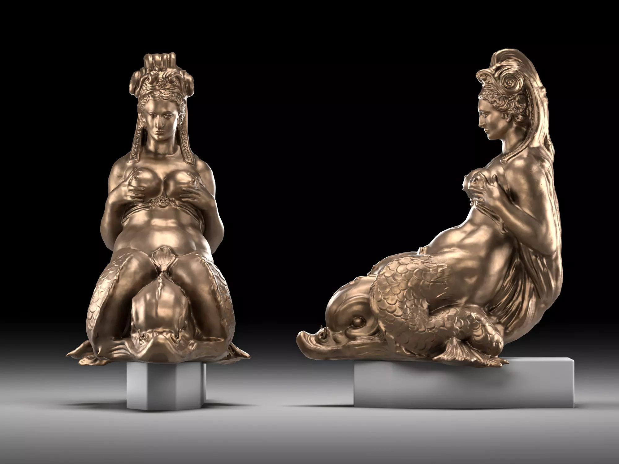 Mermaid Bronze Fountain Sculpture Bologna Low-poly 3D model
