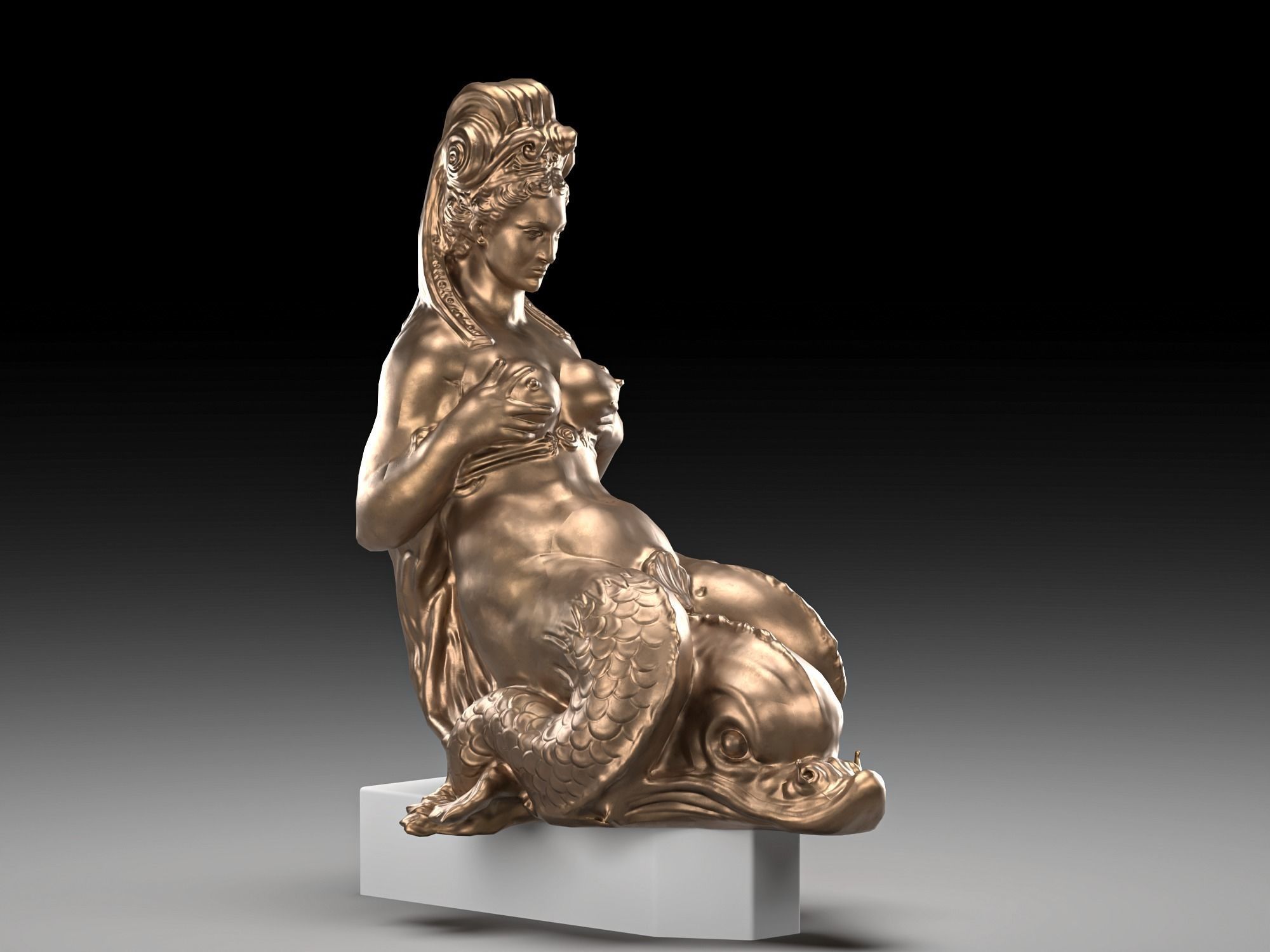 Mermaid bronze Low-poly 3D model_8