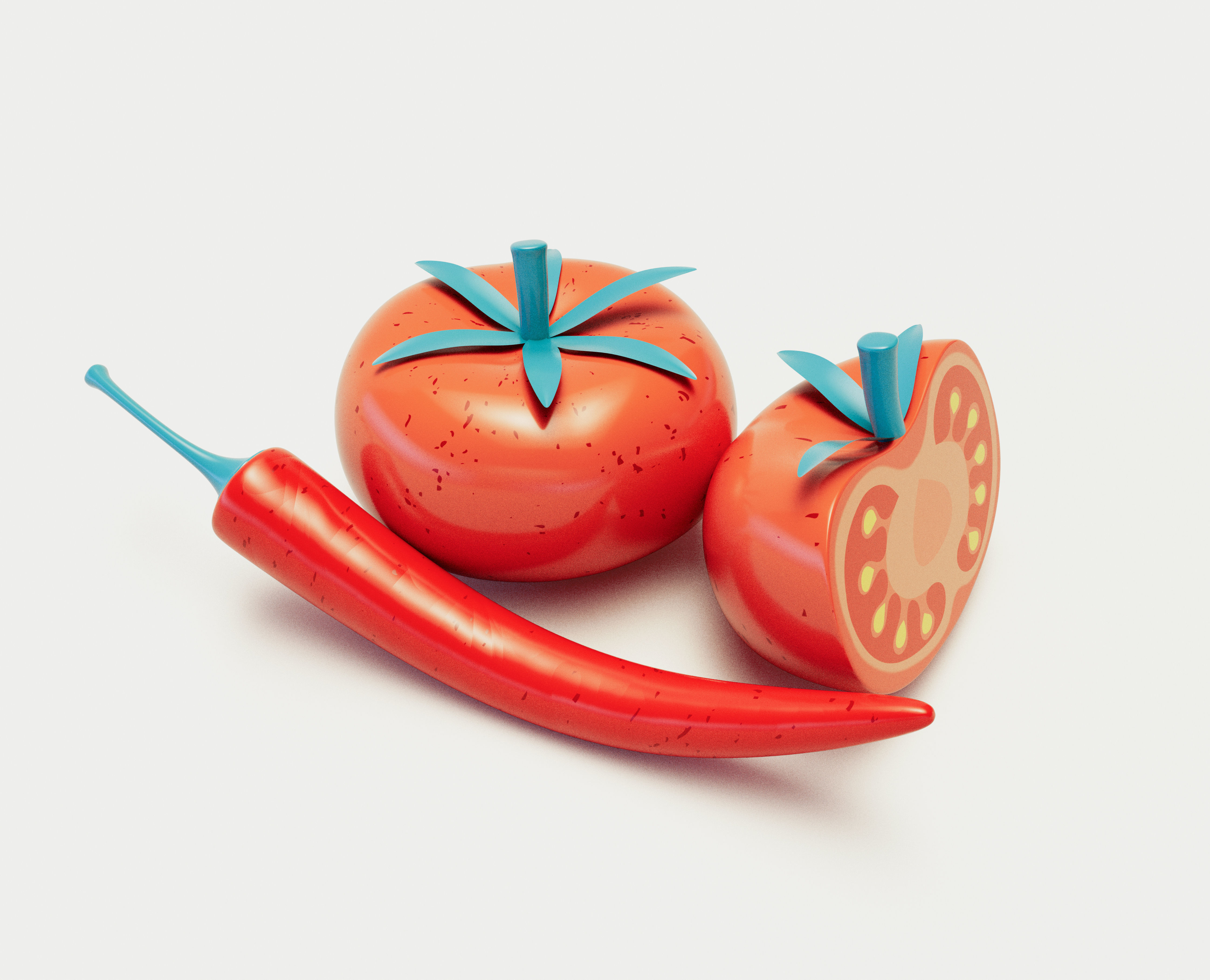 Stylized Tomato And Chilli 3D model_2