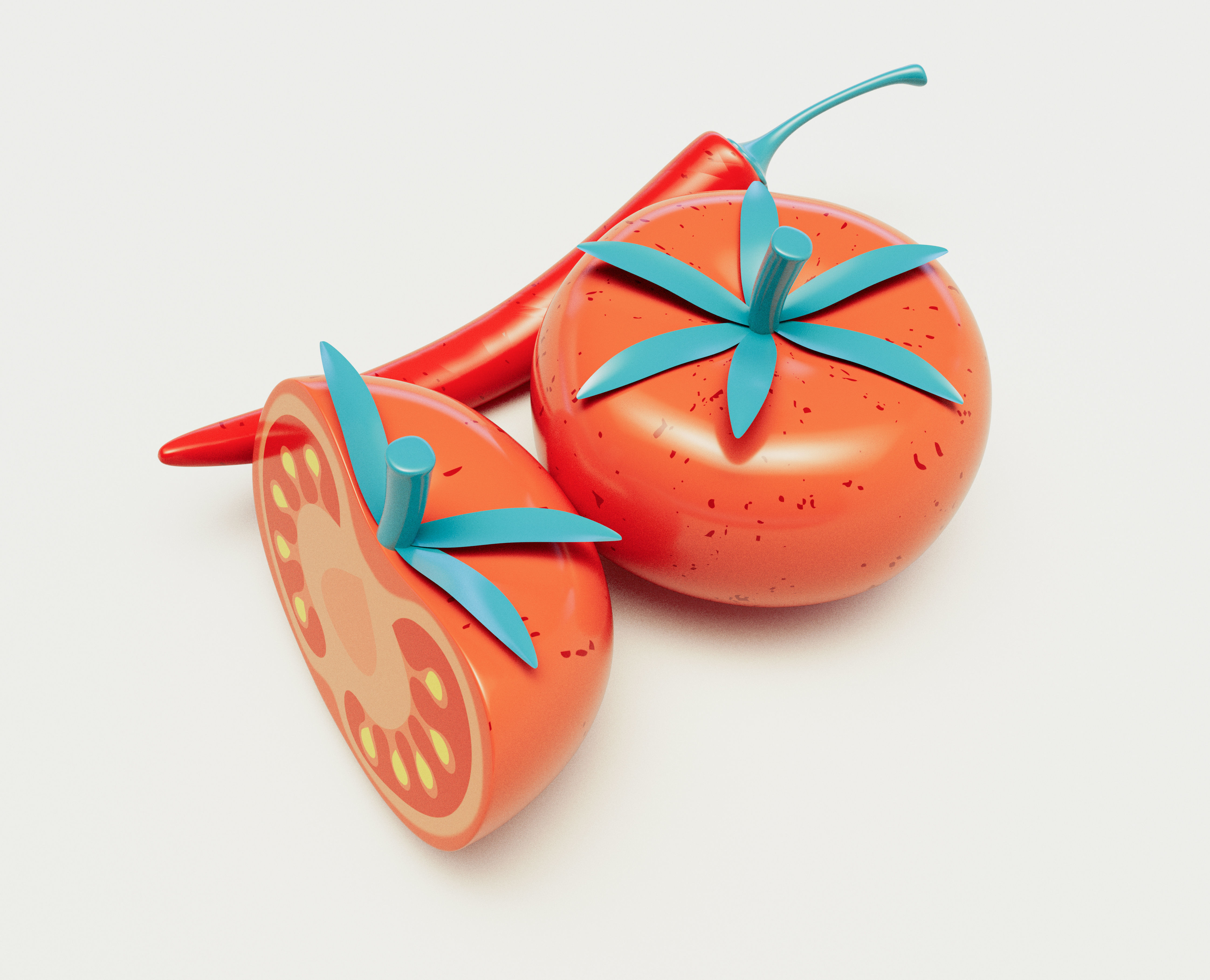 Stylized Tomato And Chilli 3D model_3
