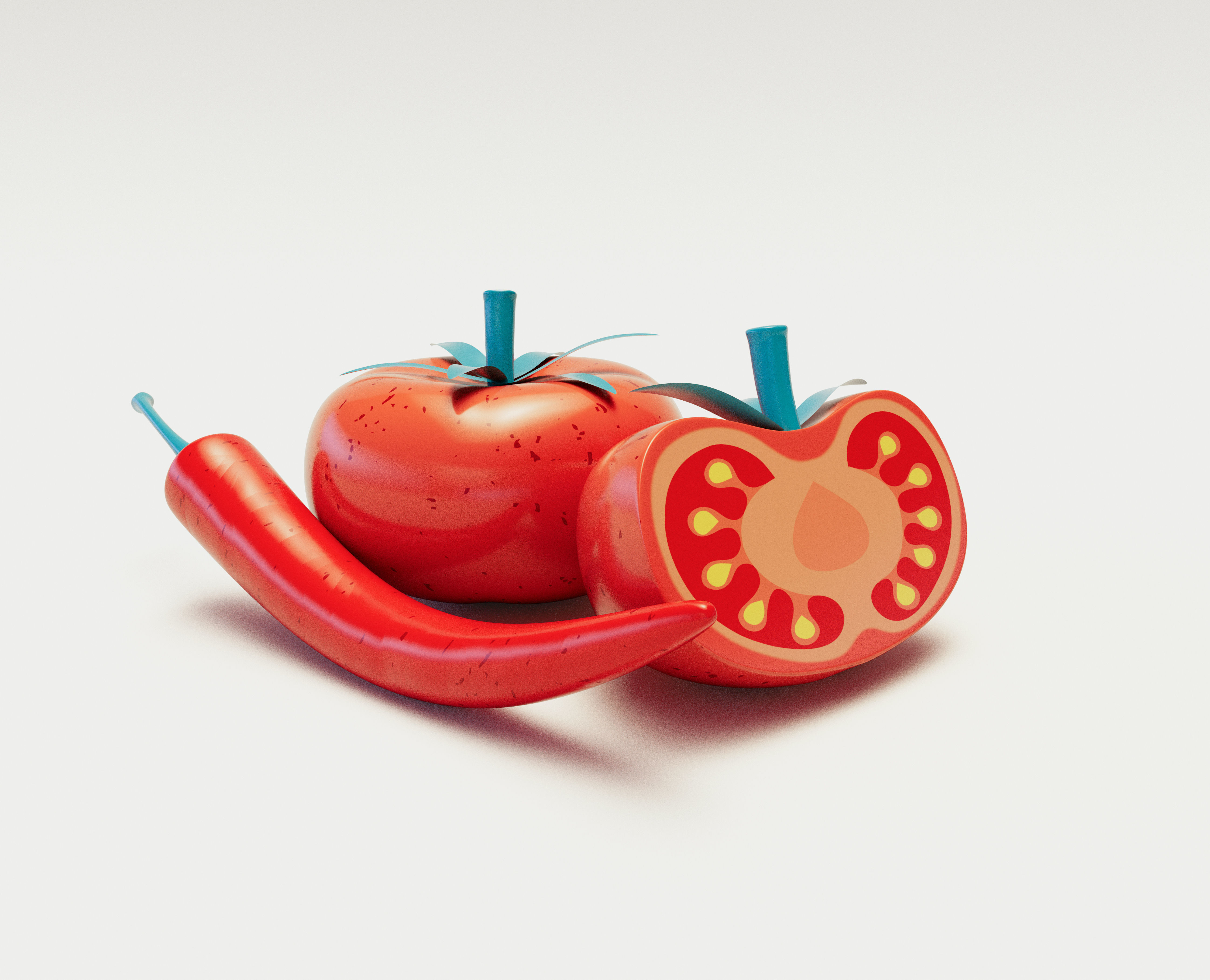 Stylized Tomato And Chilli 3D model_1
