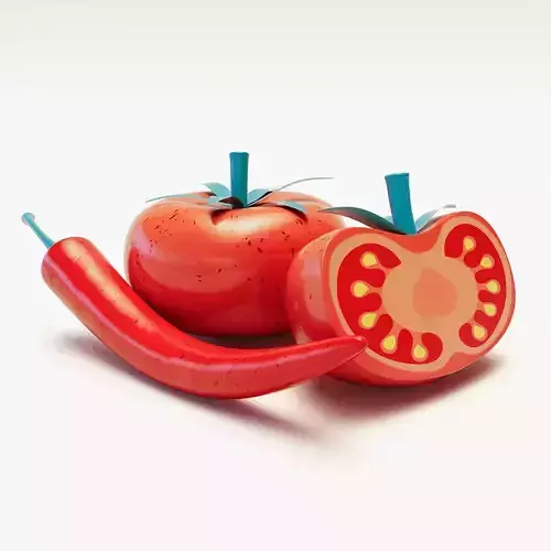 Stylized Tomato And Chilli 3D model