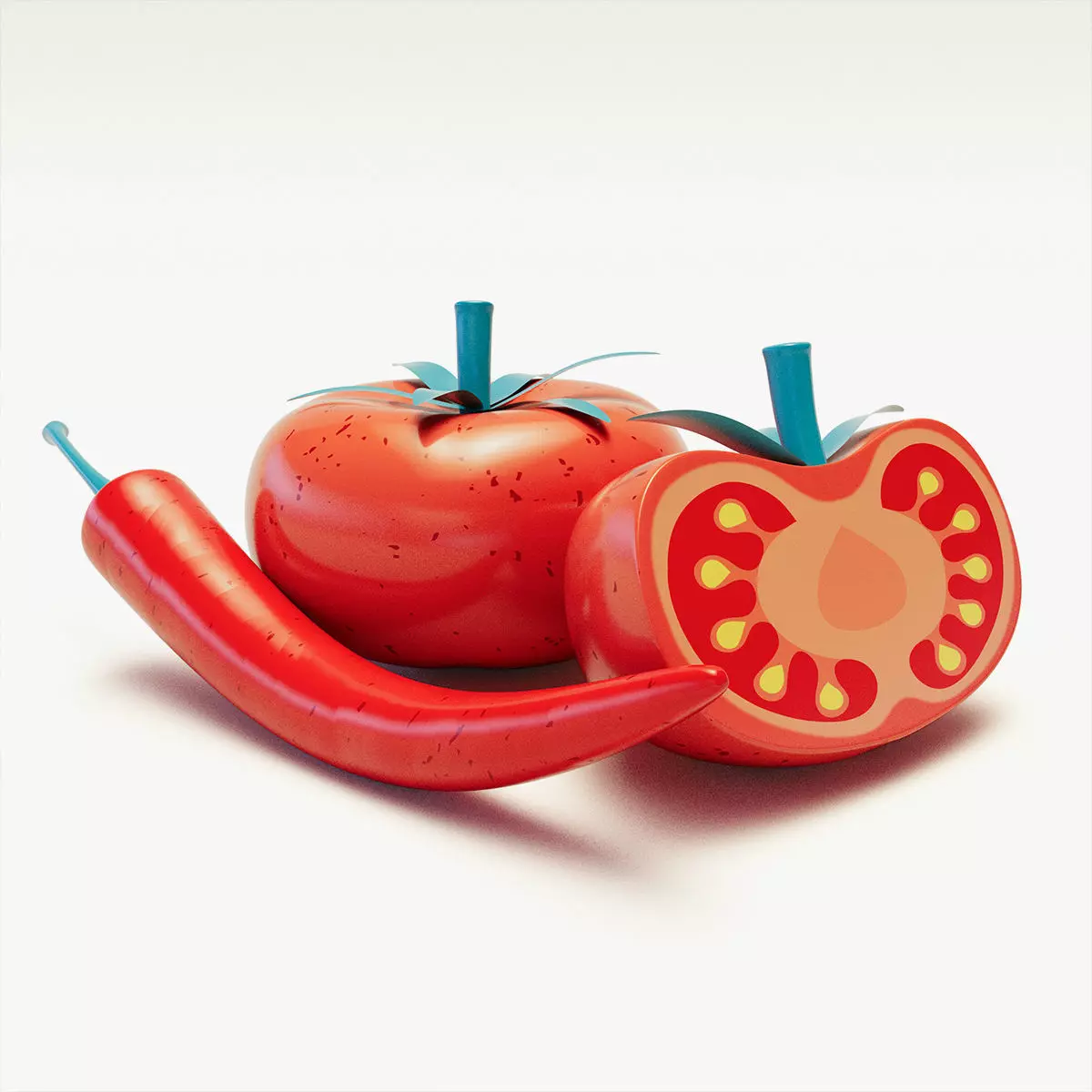 Stylized Tomato And Chilli 3D model_0