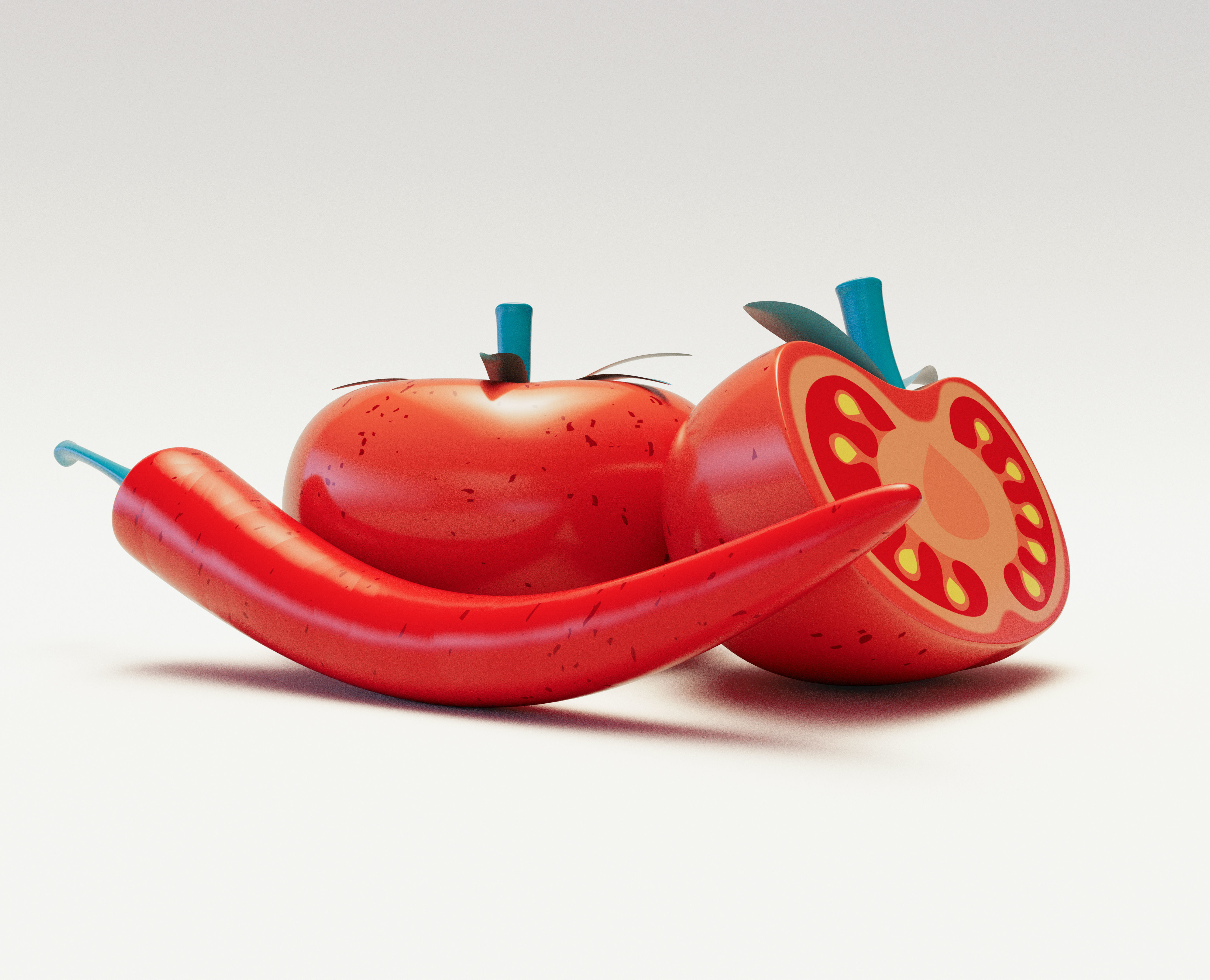 Stylized Tomato And Chilli 3D model_5
