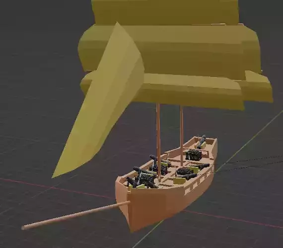 Age of sail gunboat Low-poly 3D model