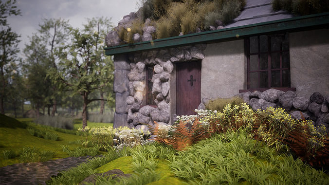 Stone Cottage 33 Assets Low-poly 3D model 4