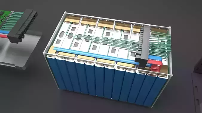 Lithium-Ion Battery with BMS and internal Components 3D model
