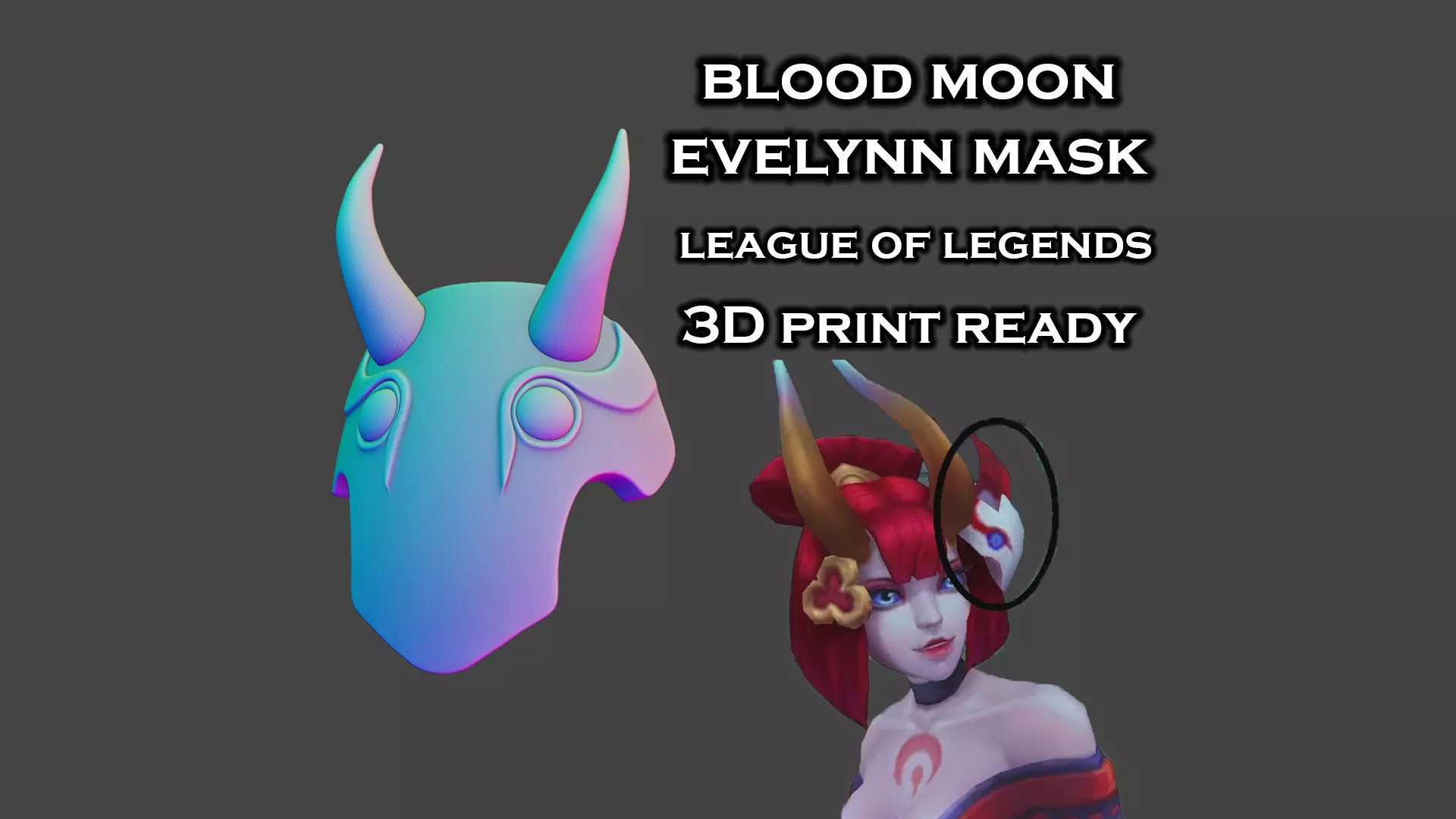 Mask of Blood Moon Evelynn - League of Legends - 3D Print Ready 3D print model