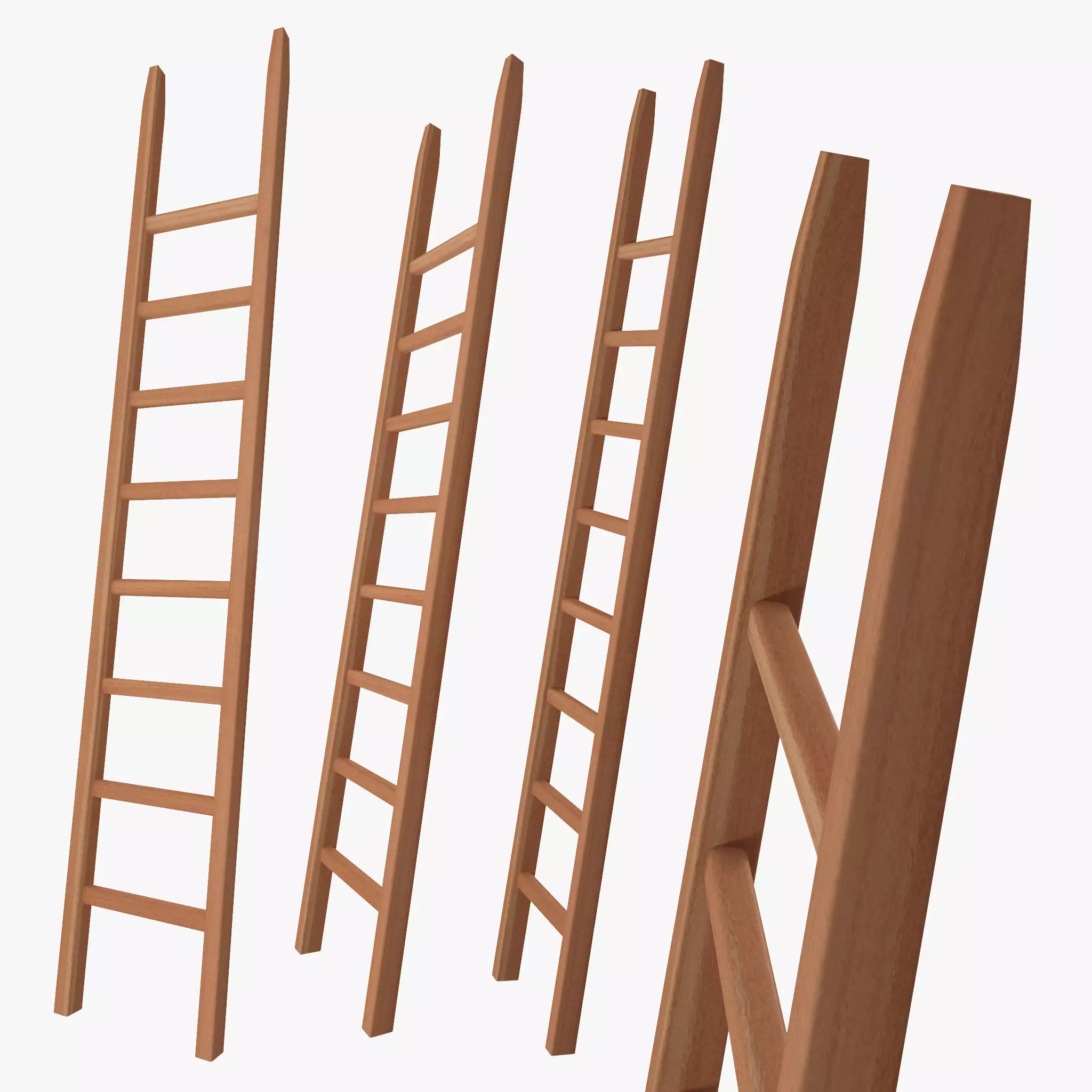 stair wood Low-poly 3D model_0