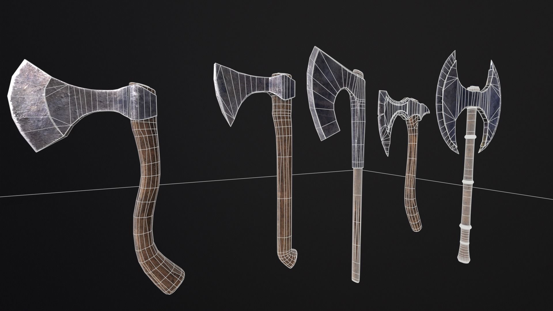 Medieval Axe Kit Low-poly 3D model_17