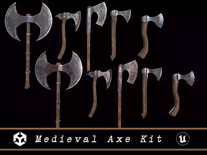 Medieval Axe Kit Low-poly 3D model