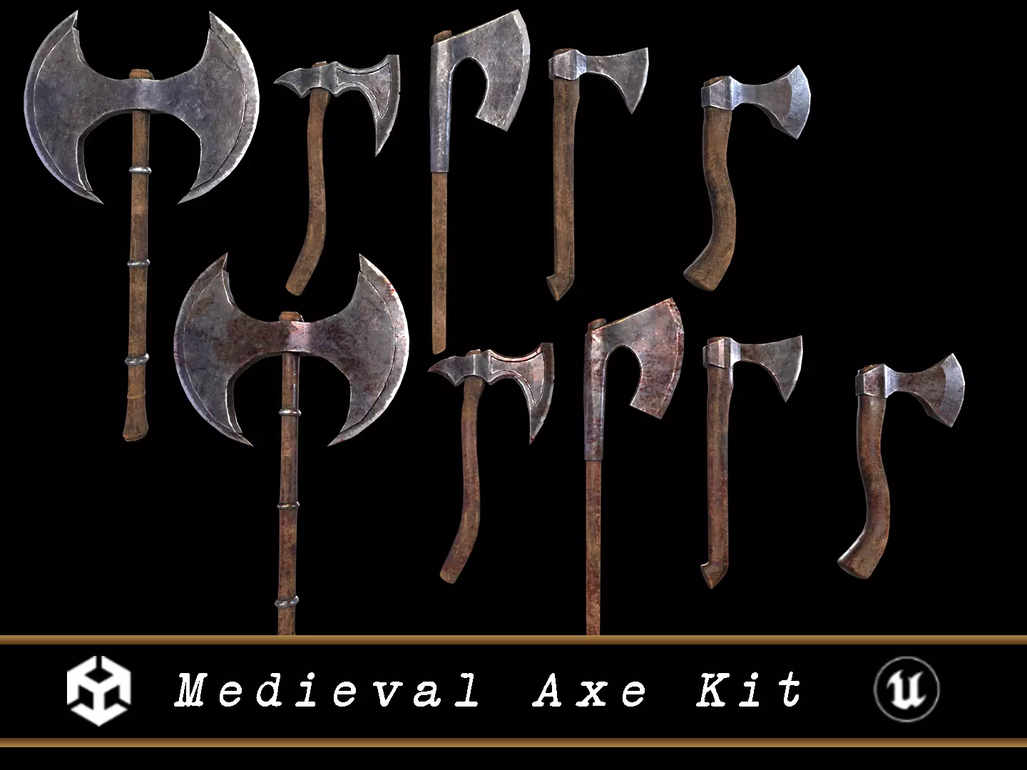Medieval Axe Kit Low-poly 3D model_0