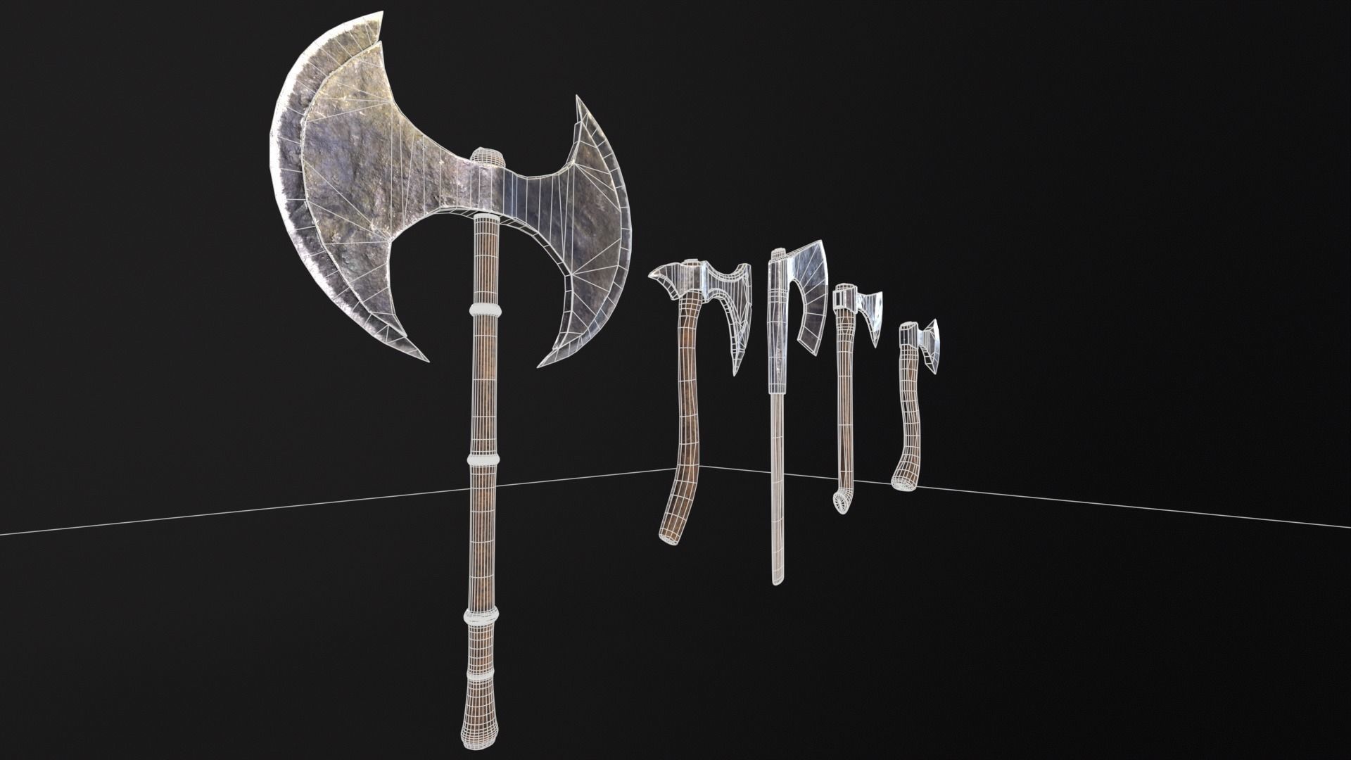 Medieval Axe Kit Low-poly 3D model_7