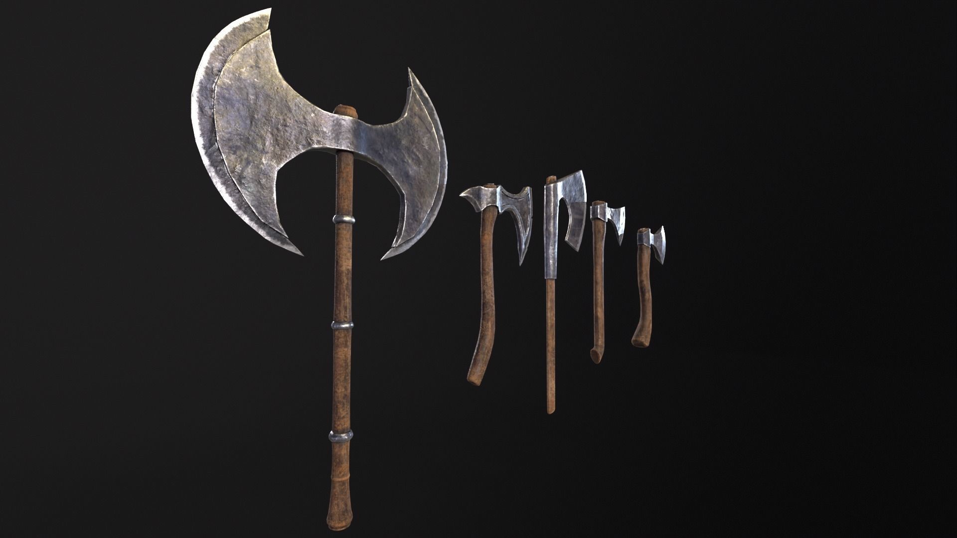 Medieval Axe Kit Low-poly 3D model_6