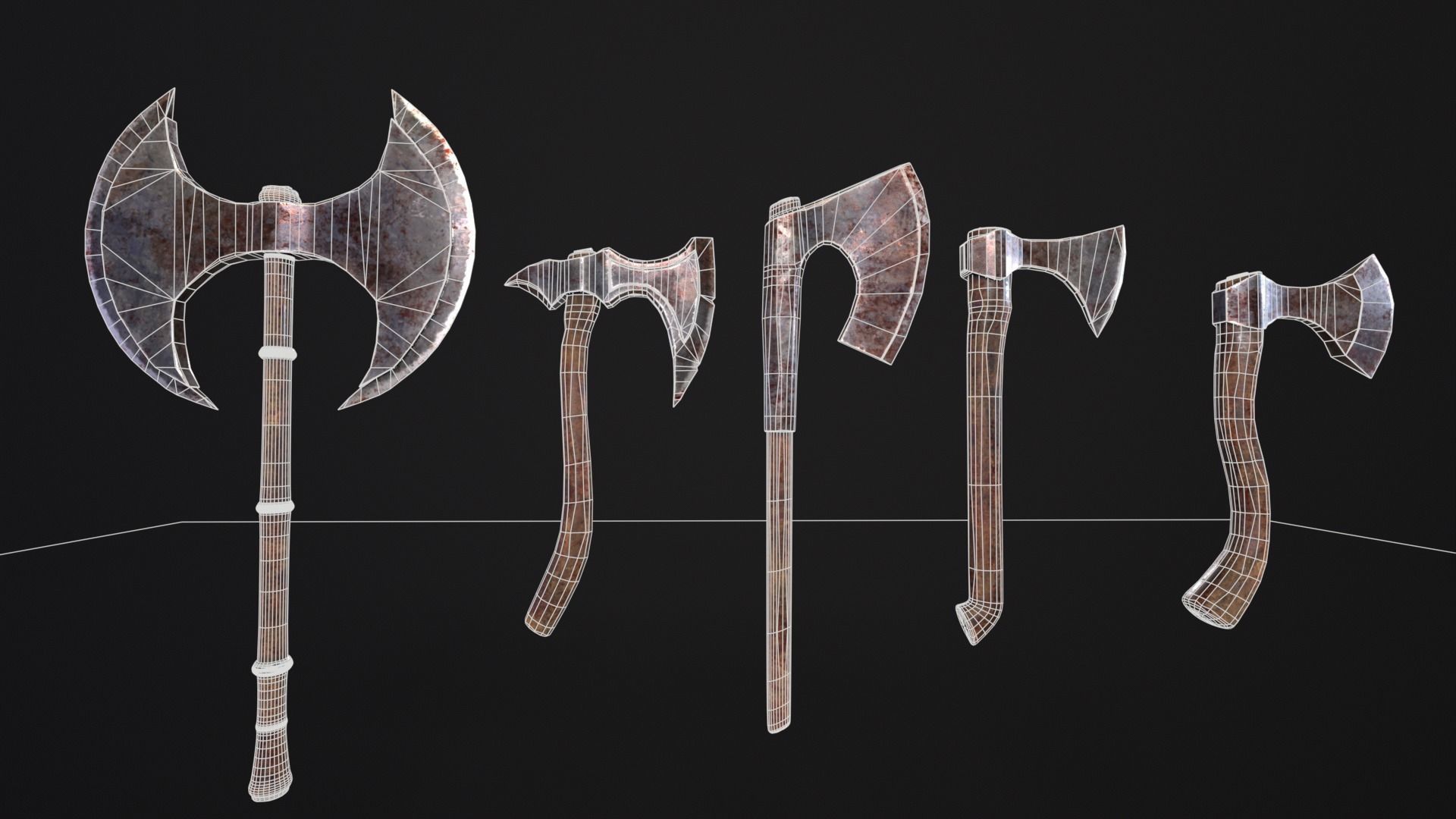 Medieval Axe Kit Low-poly 3D model_3