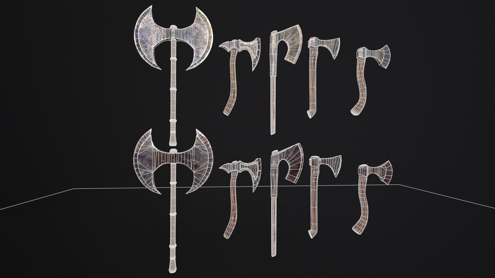 Medieval Axe Kit Low-poly 3D model_21