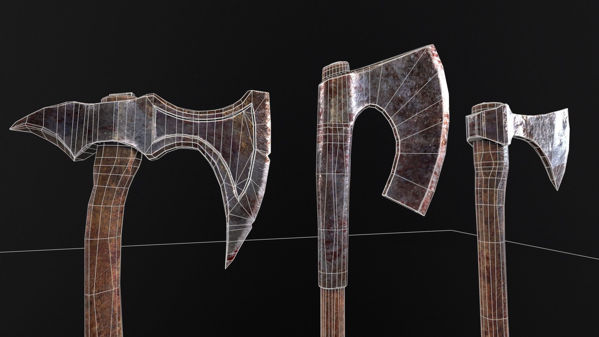 Medieval Axe Kit Low-poly 3D model_13