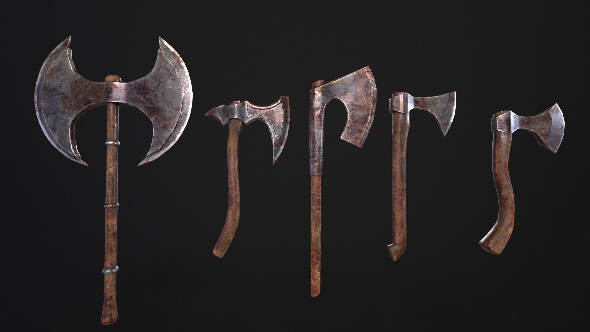 Medieval Axe Kit Low-poly 3D model_2