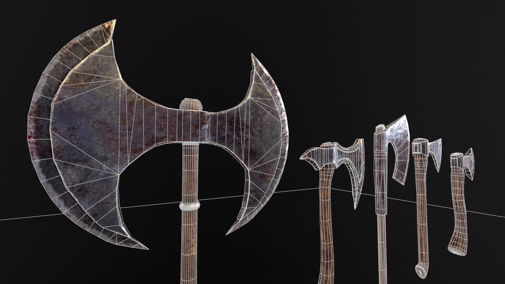 Medieval Axe Kit Low-poly 3D model_11