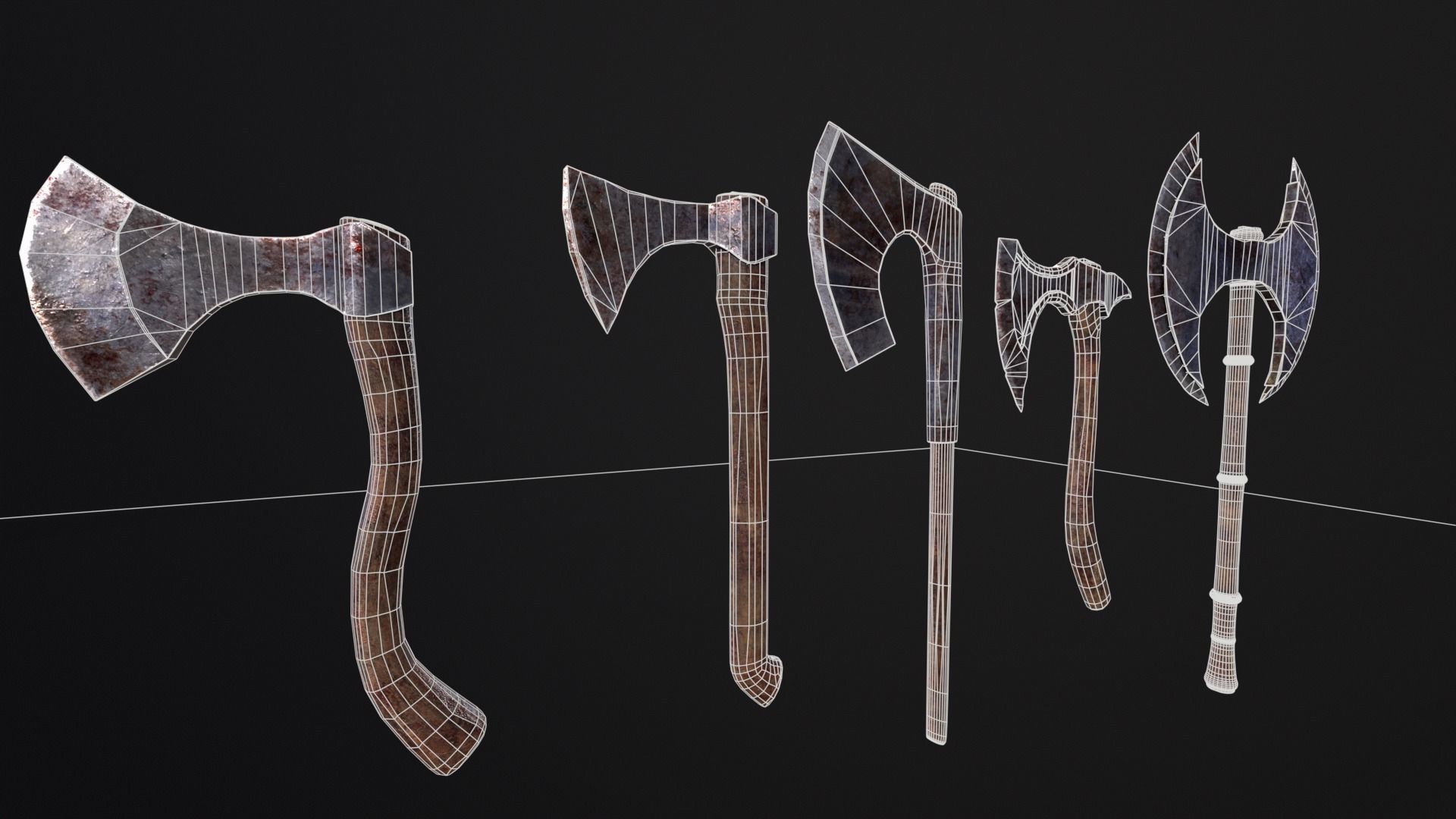 Medieval Axe Kit Low-poly 3D model_19