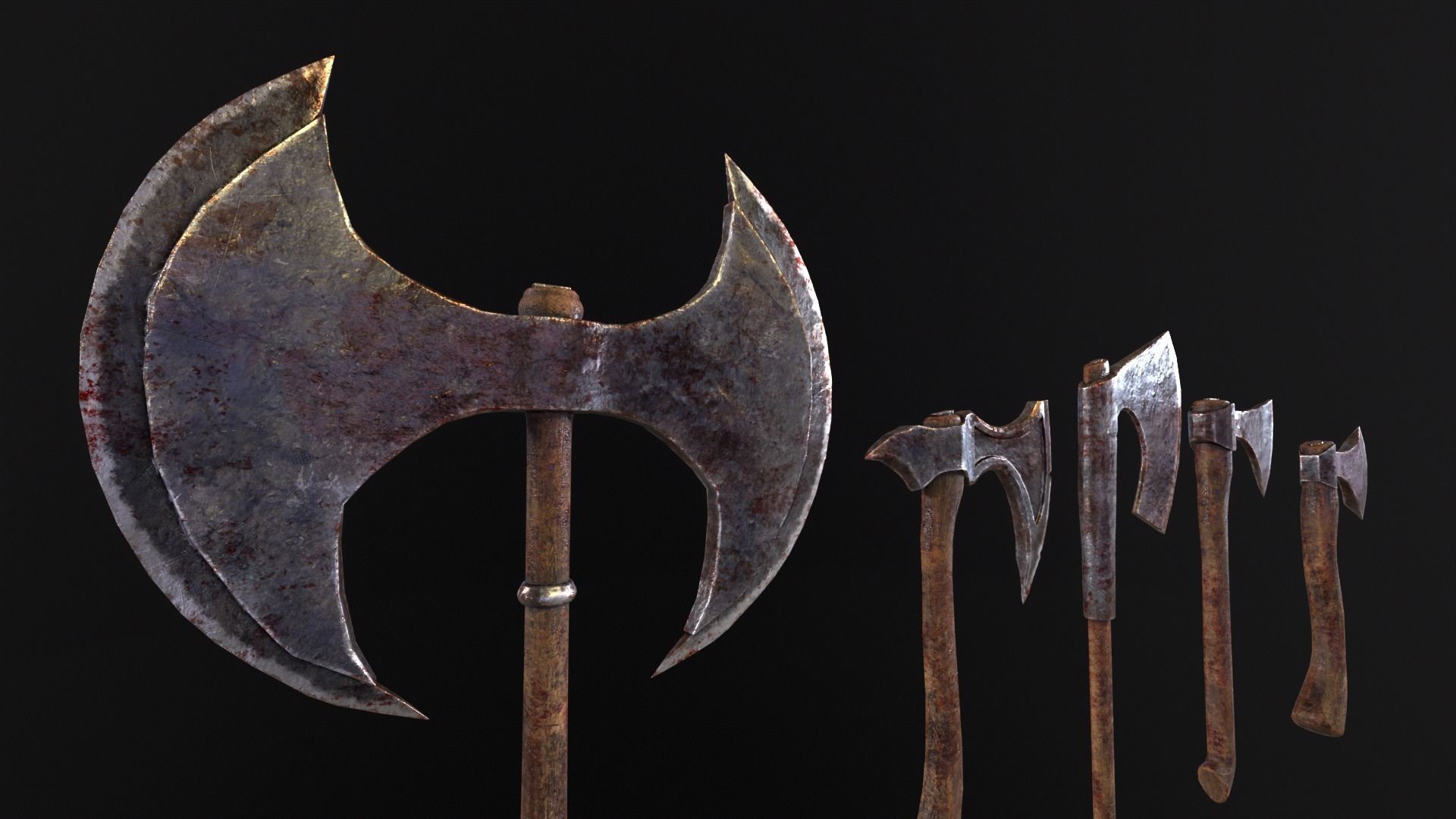 Medieval Axe Kit Low-poly 3D model_10
