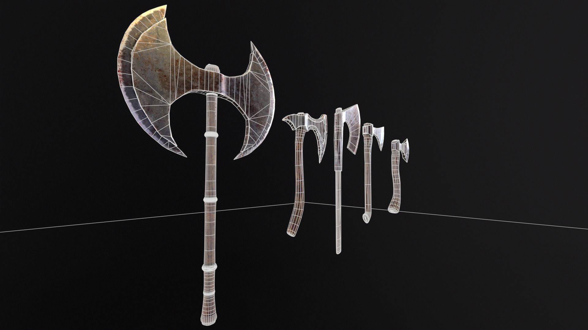 Medieval Axe Kit Low-poly 3D model_9