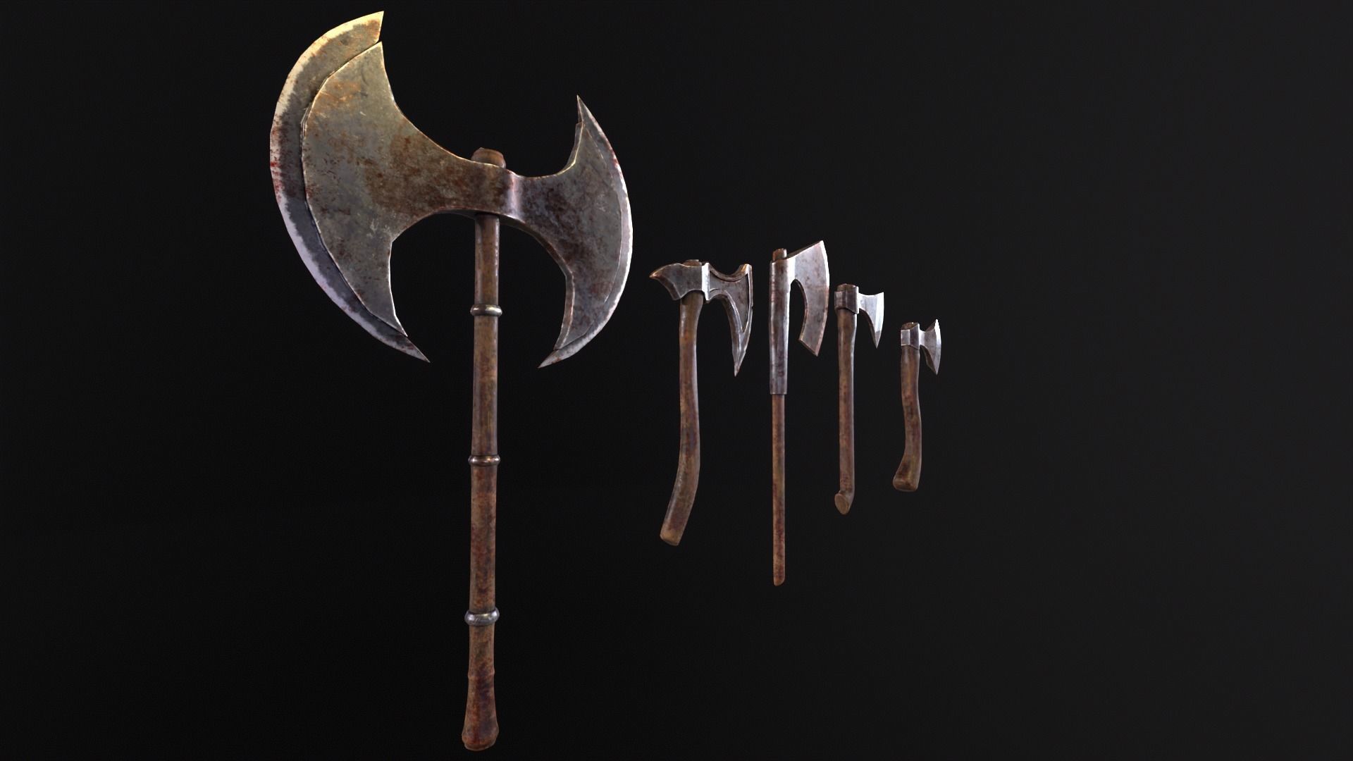 Medieval Axe Kit Low-poly 3D model_8
