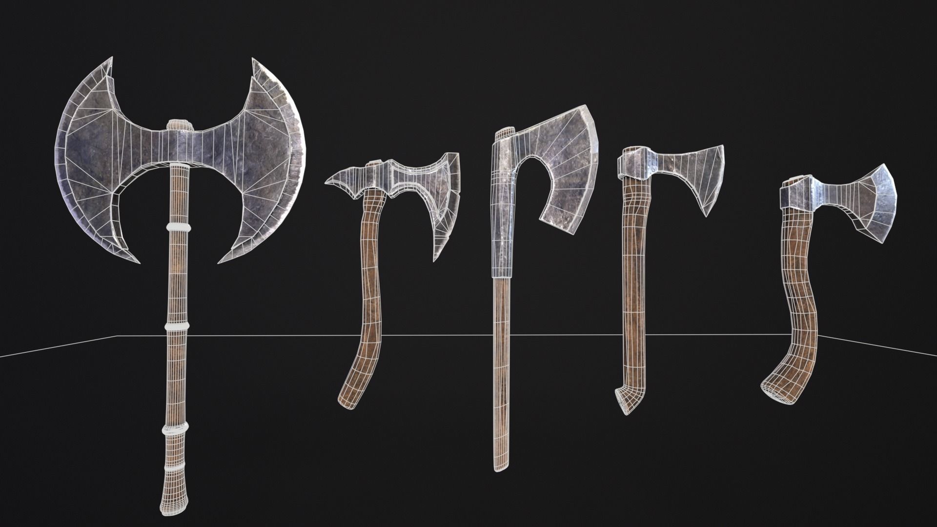 Medieval Axe Kit Low-poly 3D model_5