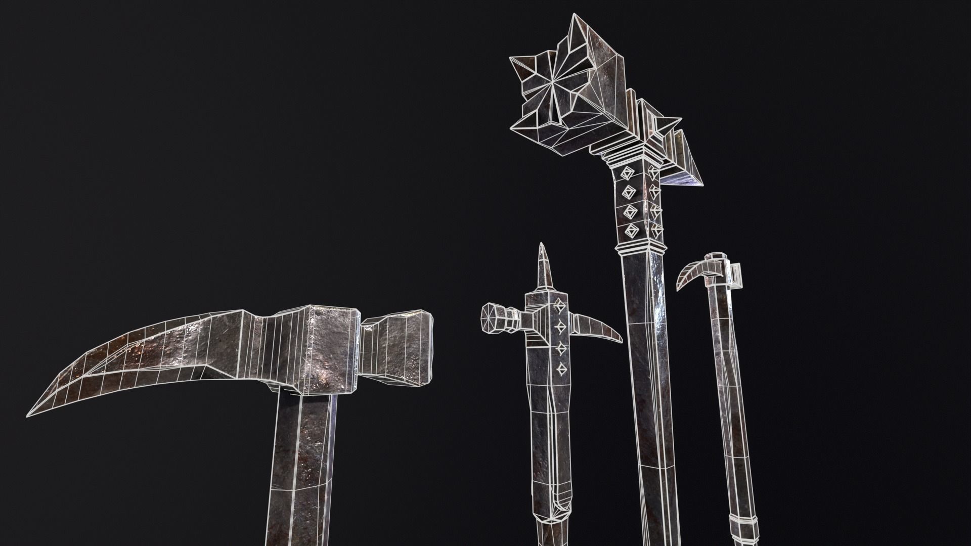 Medieval Spiked Hammer Kit Low-poly 3D model_15