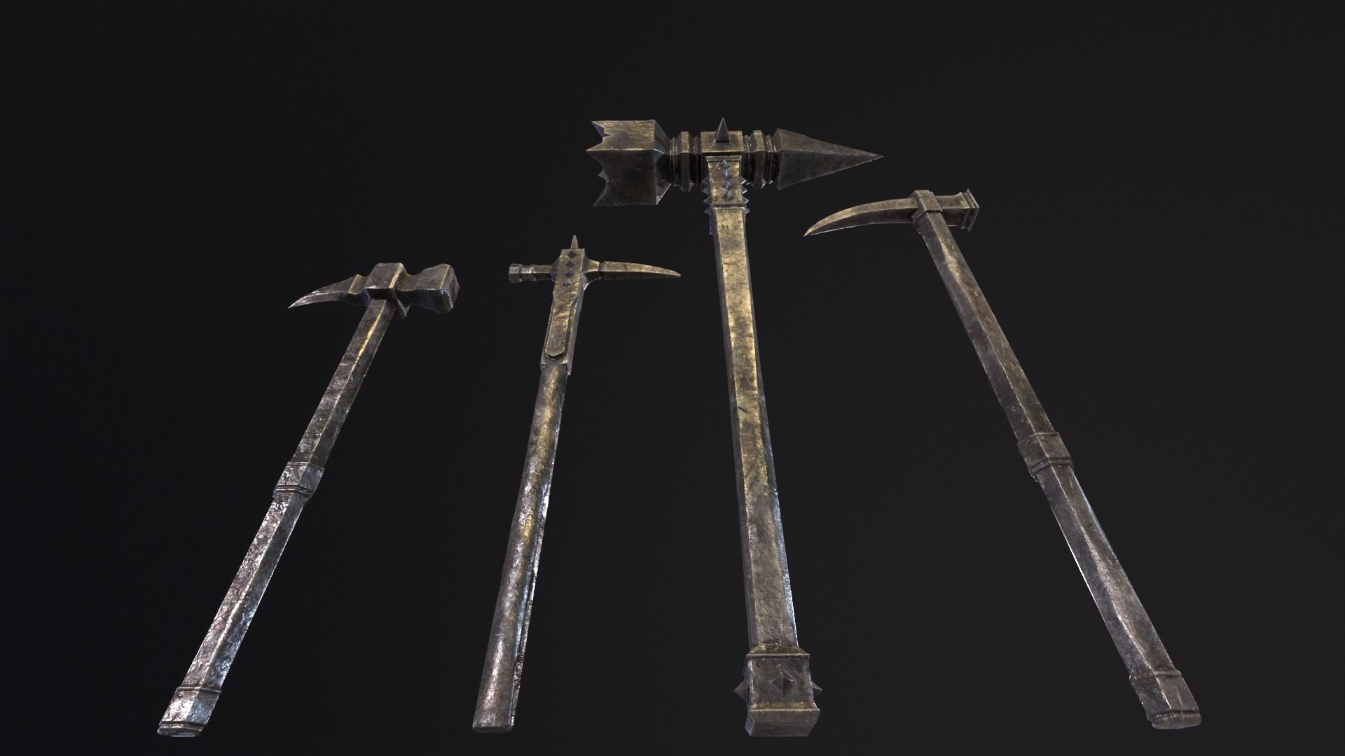Medieval Spiked Hammer Kit Low-poly 3D model_8